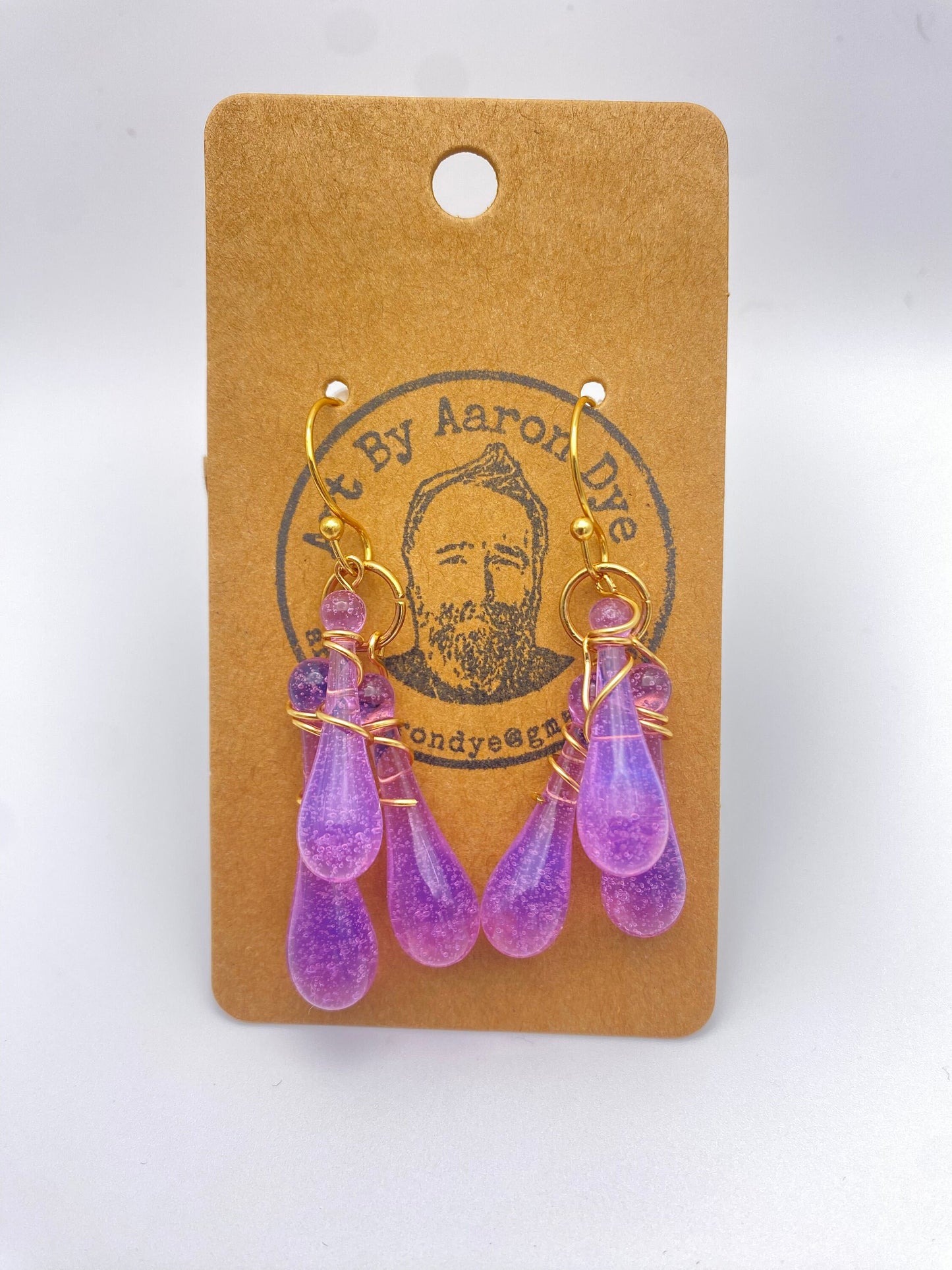 Purple Rain Drop Blown Glass Earrings -  Handmade Art By Aaron Dye