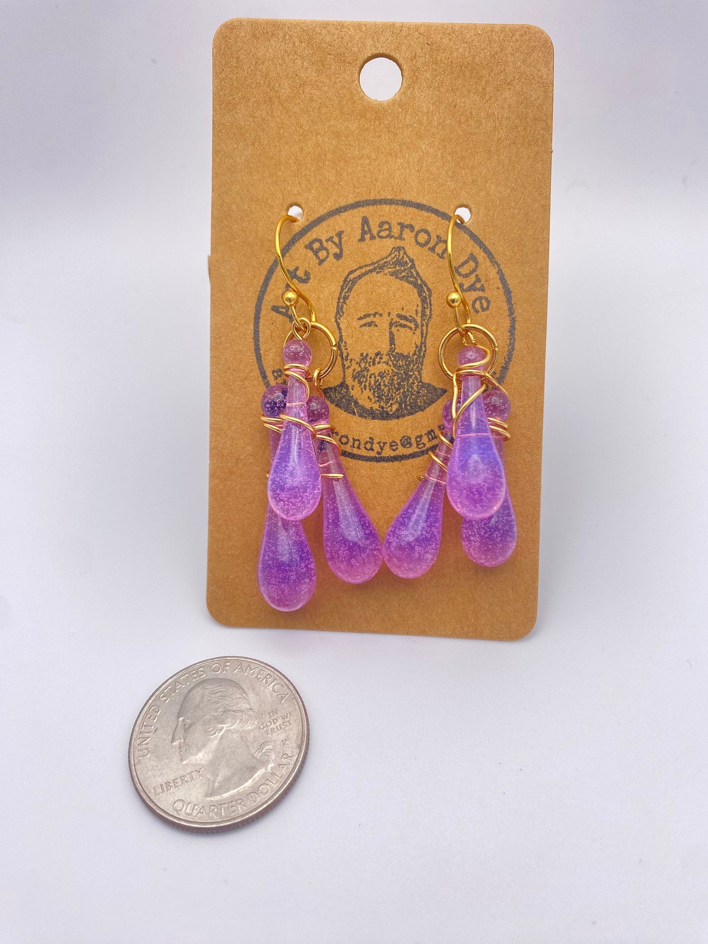 Purple Rain Drop Blown Glass Earrings -  Handmade Art By Aaron Dye