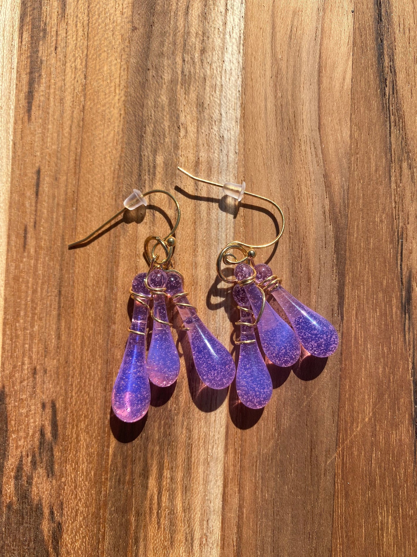 Purple Rain Drop Blown Glass Earrings -  Handmade Art By Aaron Dye