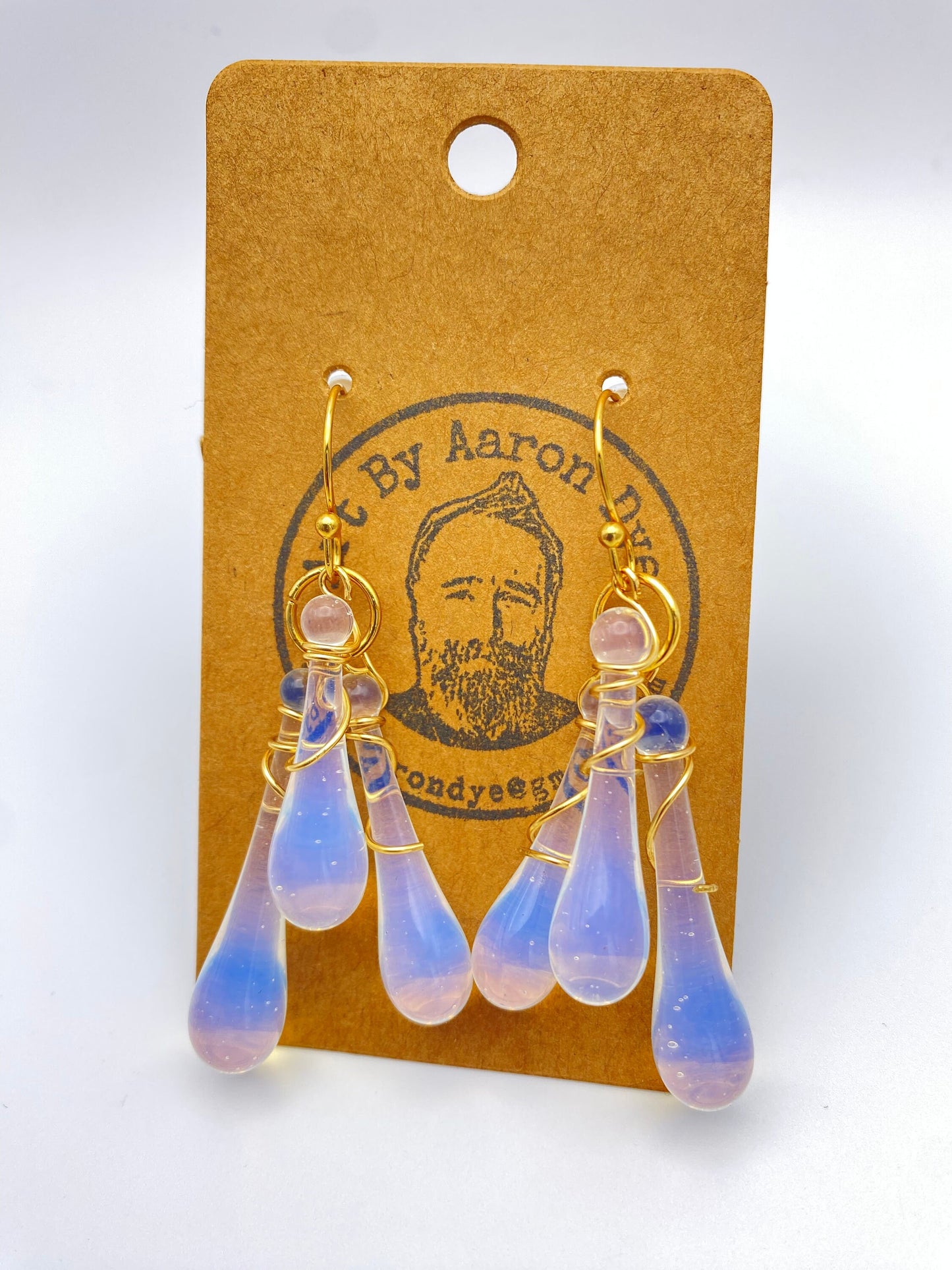 Blue White Opal Drop Earrings - Handcrafted Blown Glass | Art By Aaron Dye