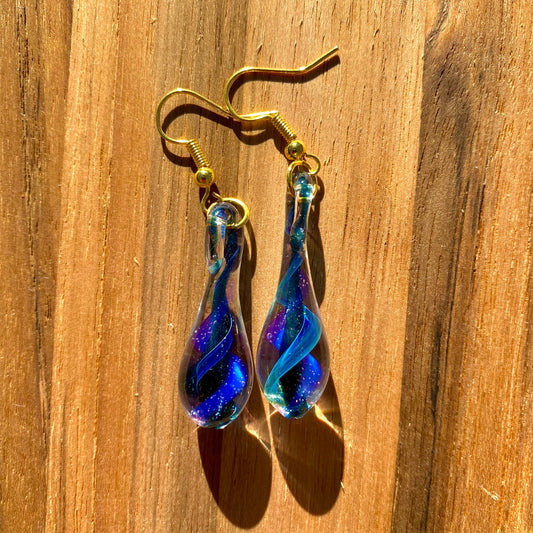 Blue Drop Blown Glass Earrings - Handcrafted Jewelry - Art By Aaron Dye