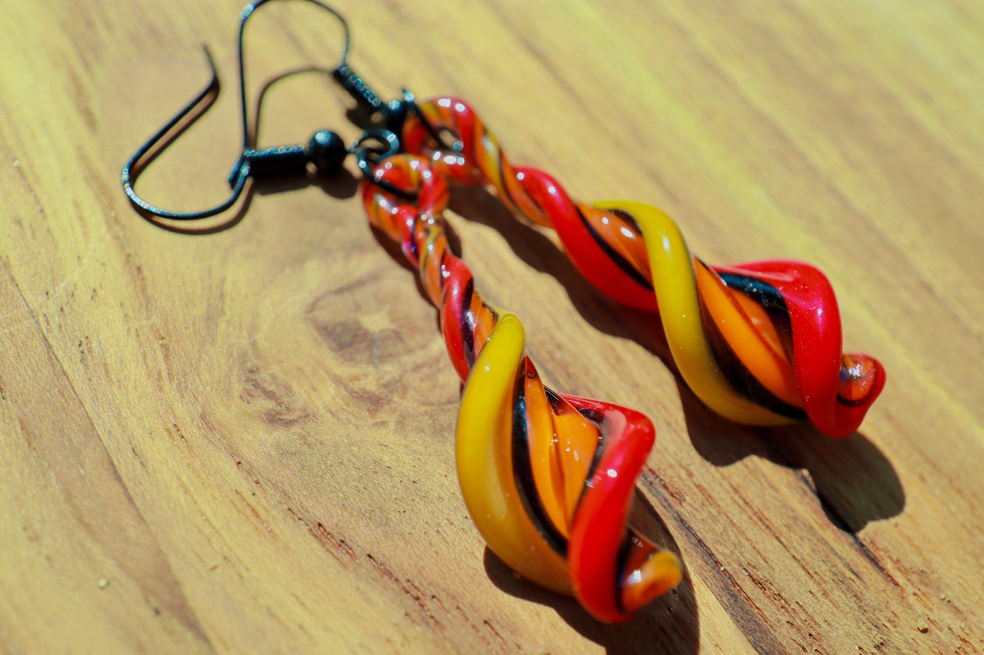 Fire Twist Blown Glass Drop Earrings - Handmade Hypoallergenic Colorful Jewelry | Art By Aaron Dye