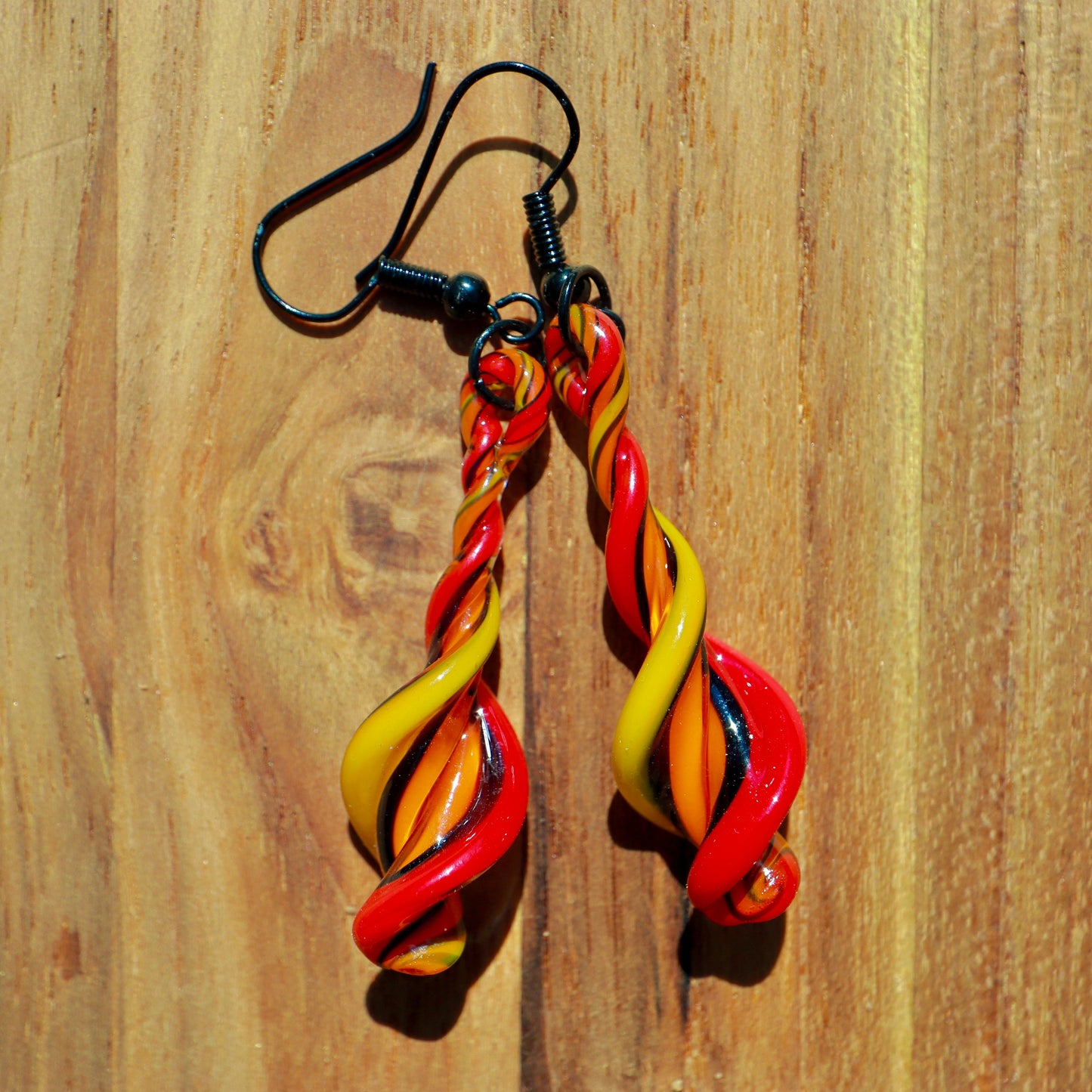 Fire Twist Blown Glass Drop Earrings - Handmade Hypoallergenic Colorful Jewelry | Art By Aaron Dye