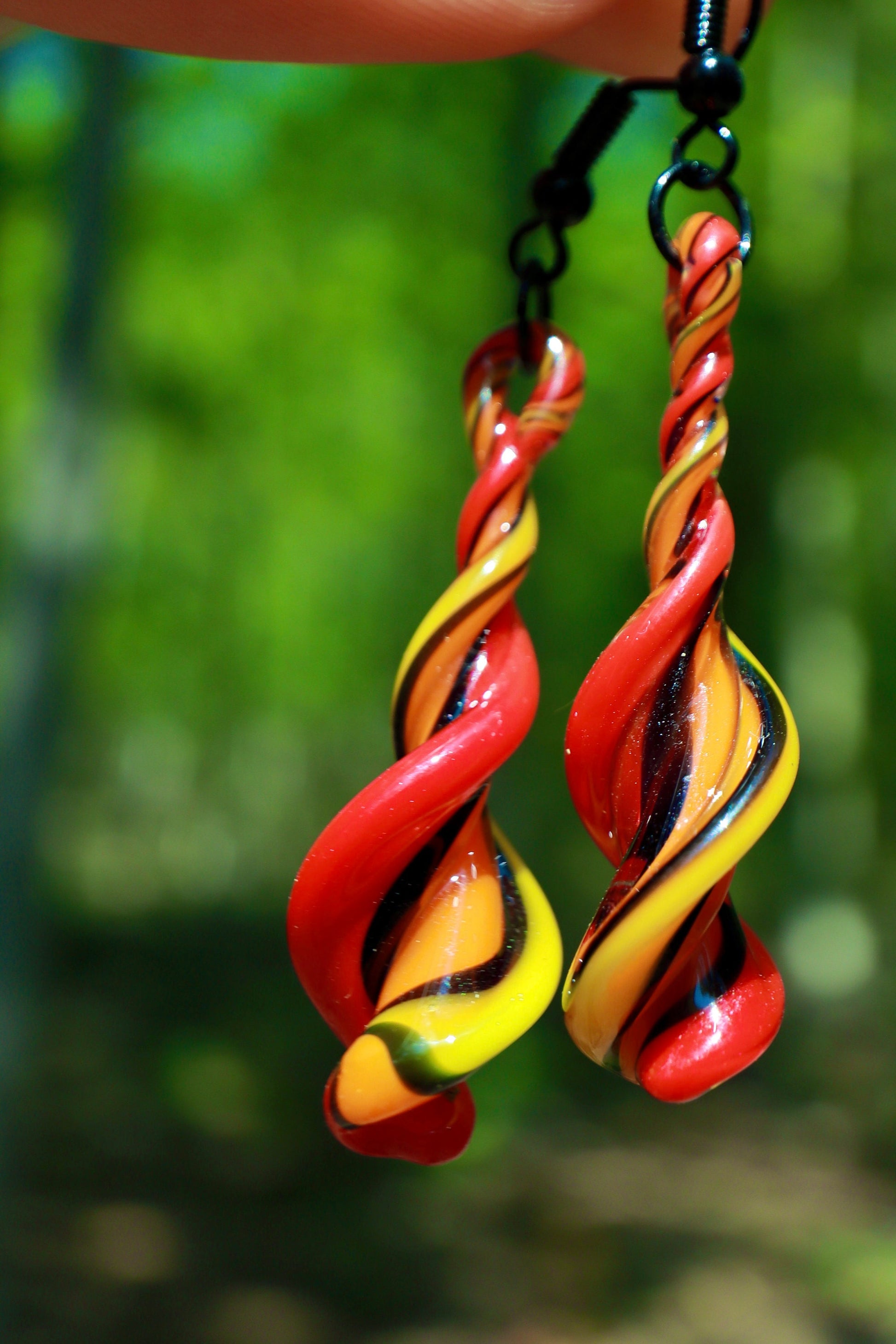 Fire Twist Blown Glass Drop Earrings - Handmade Hypoallergenic Colorful Jewelry | Art By Aaron Dye