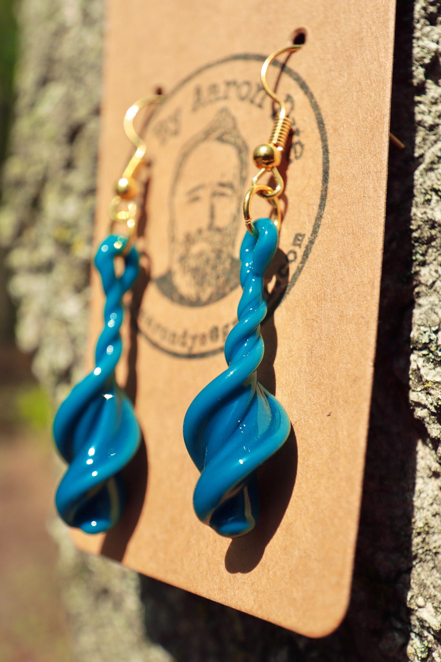 Aqua Teal Fire Twist Blown Glass Drop Earrings - Handmade Hypoallergenic Colorful Jewelry | Art By Aaron Dye