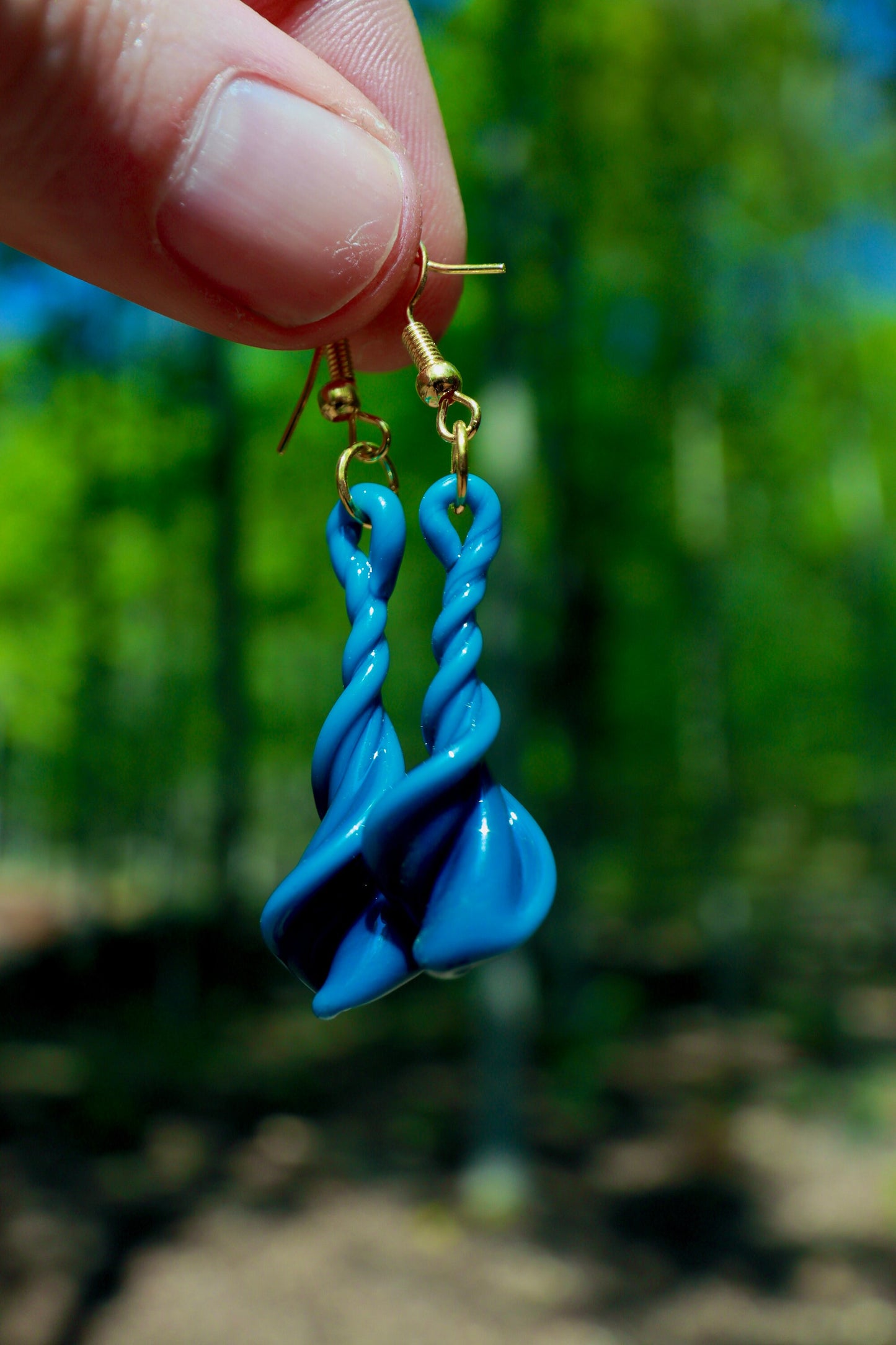 Aqua Teal Fire Twist Blown Glass Drop Earrings - Handmade Hypoallergenic Colorful Jewelry | Art By Aaron Dye