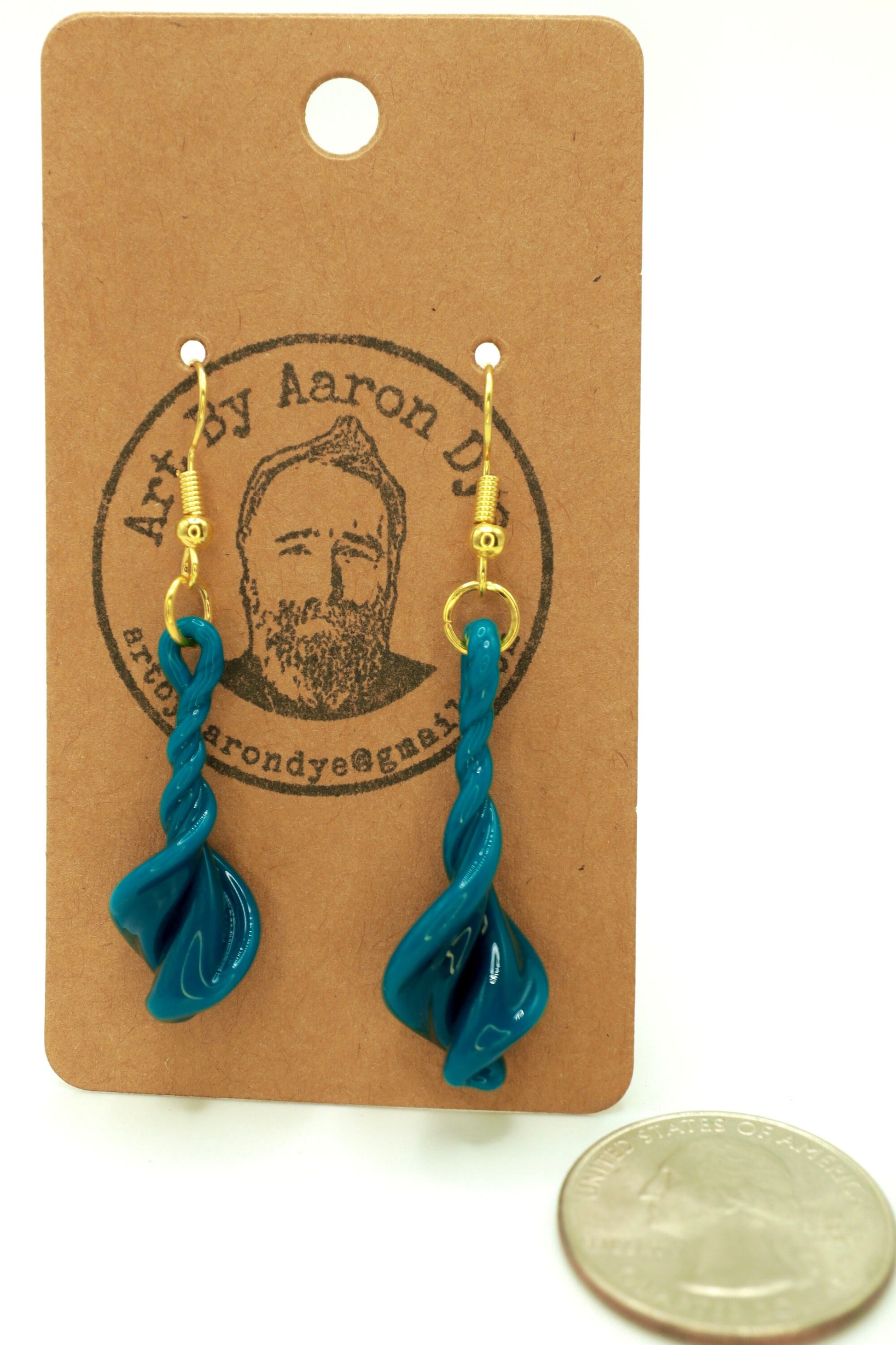 Aqua Teal Fire Twist Blown Glass Drop Earrings - Handmade Hypoallergenic Colorful Jewelry | Art By Aaron Dye