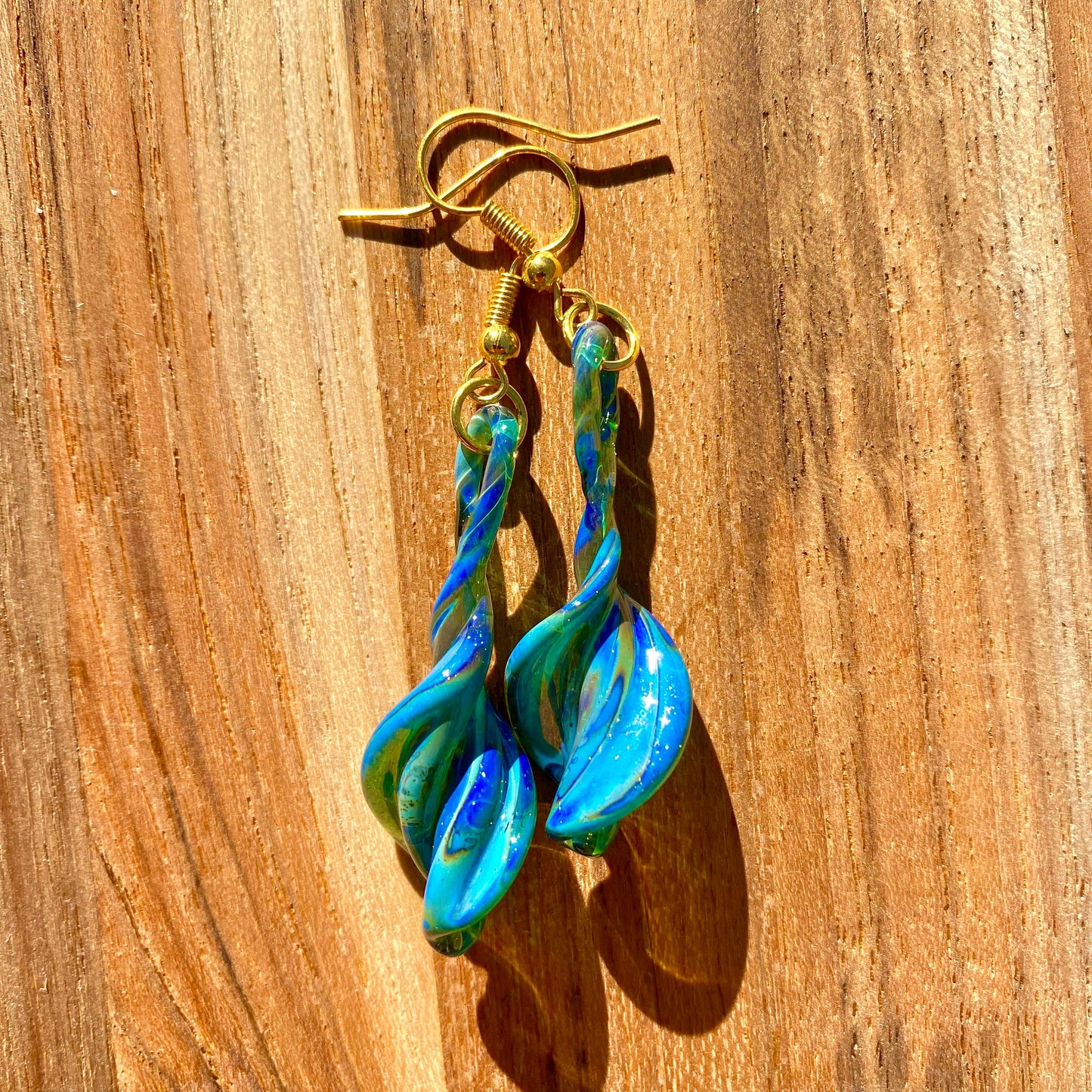 Blue Dichroic Blown Glass Earrings - Handmade Jewelry - Hypoallergenic | Art By Aaron Dye