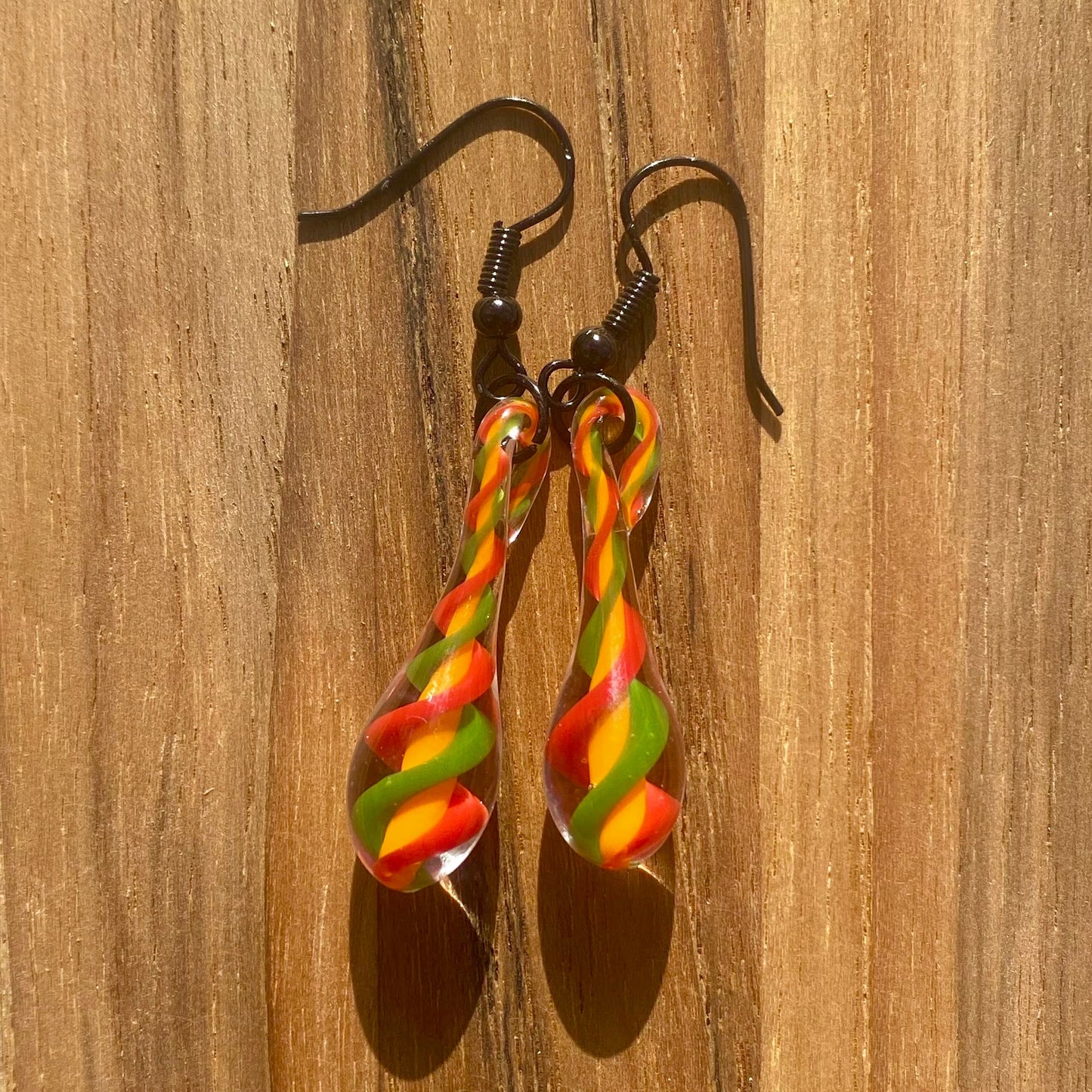 Autumn Swirl Tear-Drop Earrings - Handmade Blown Glass Jewelry - Hypoallergenic | Art By Aaron Dye