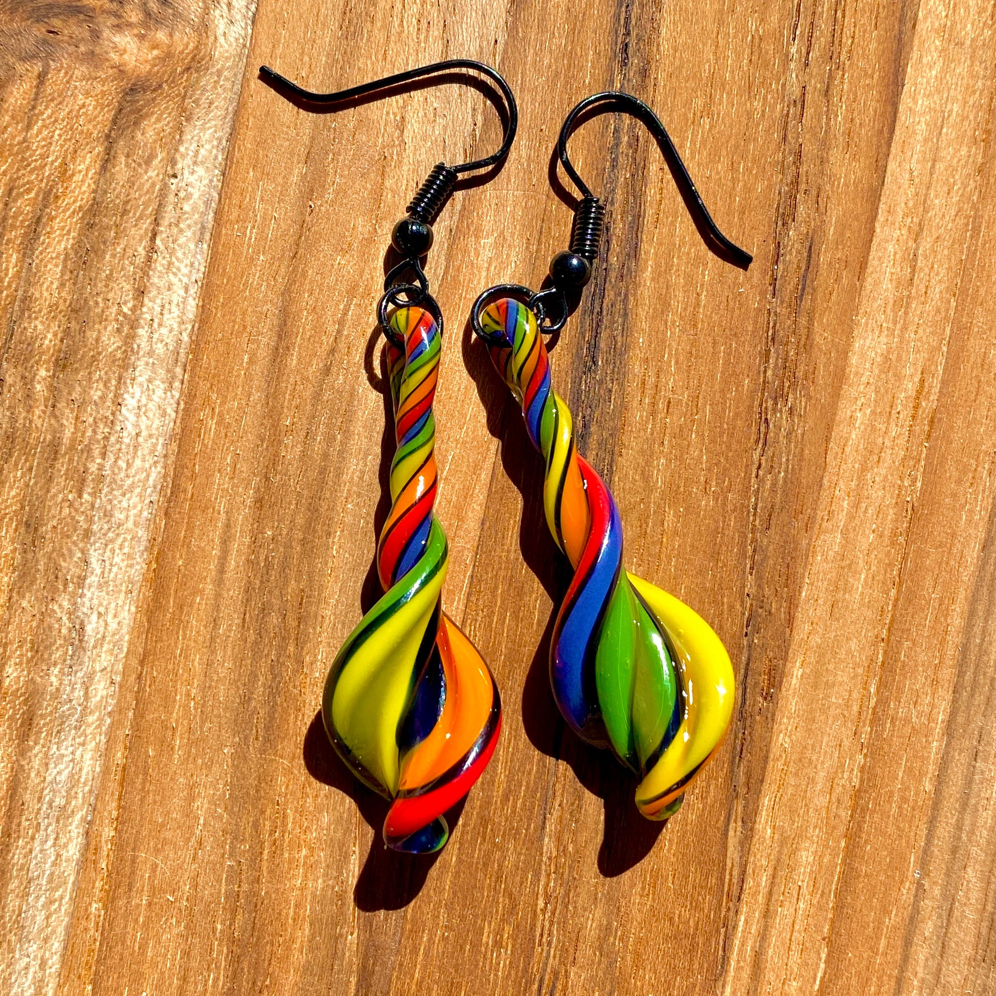 Rainbow Swirl Blown Glass Earrings - Handmade Jewelry - Hypoallergenic | Art By Aaron Dye