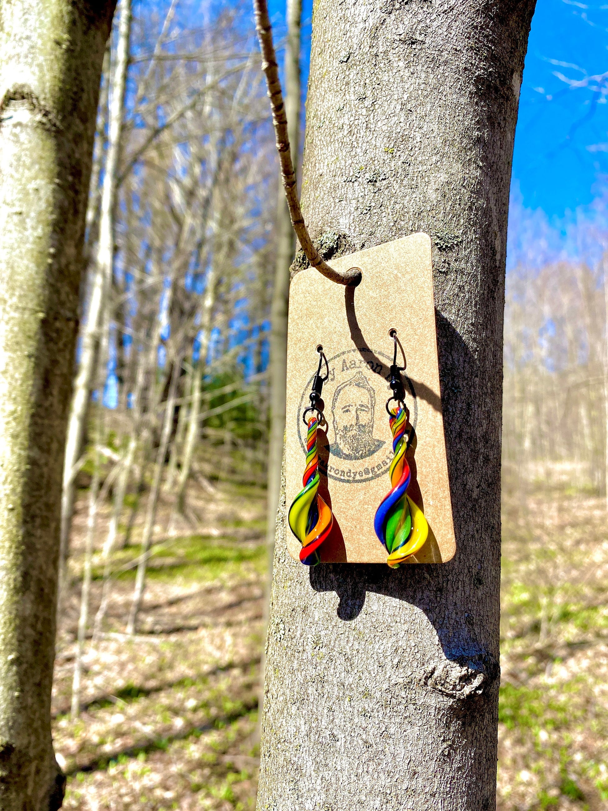 Rainbow Swirl Blown Glass Earrings - Handmade Jewelry - Hypoallergenic | Art By Aaron Dye