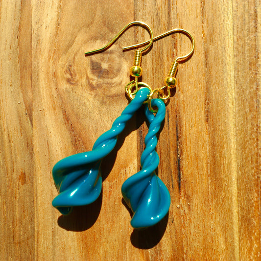 Aqua Teal Fire Twist Blown Glass Drop Earrings - Handmade Hypoallergenic Colorful Jewelry | Art By Aaron Dye