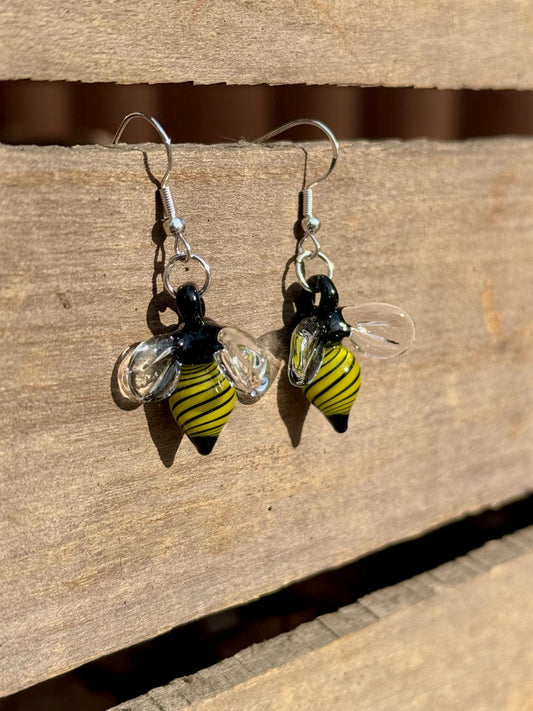 Blown Glass Honey Bee Drop Earrings - Handmade Jewelry | Art By Aaron Dye