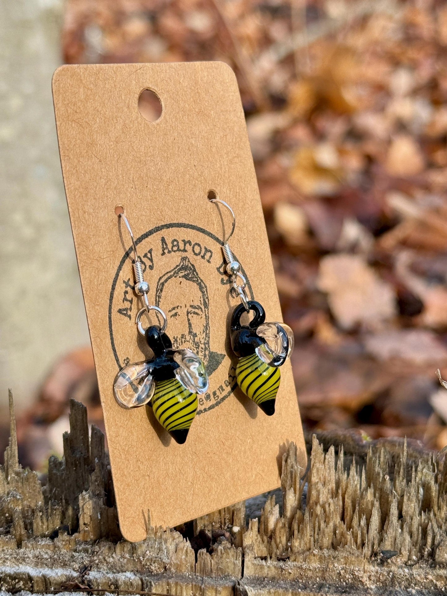 Blown Glass Honey Bee Drop Earrings - Handmade Jewelry | Art By Aaron Dye