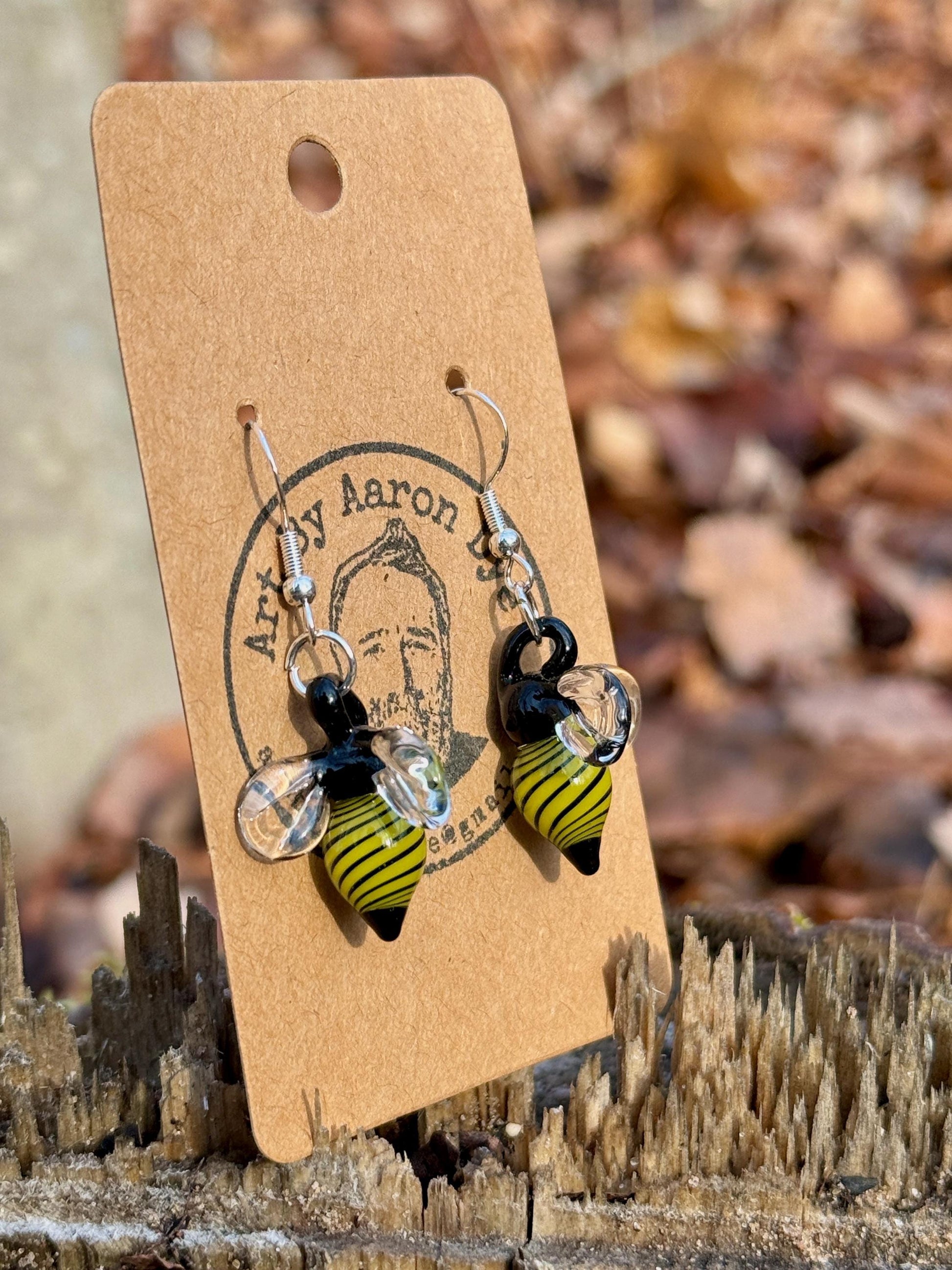 Blown Glass Honey Bee Drop Earrings - Handmade Jewelry | Art By Aaron Dye