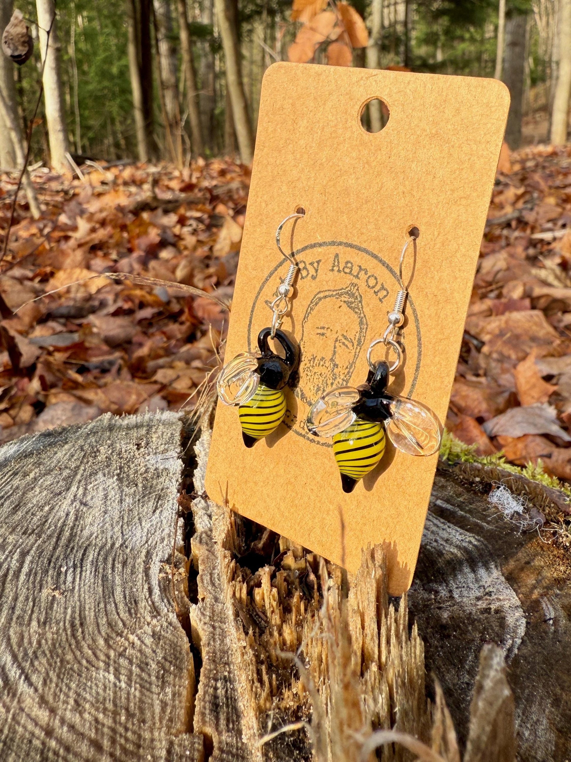 Blown Glass Honey Bee Drop Earrings - Handmade Jewelry | Art By Aaron Dye