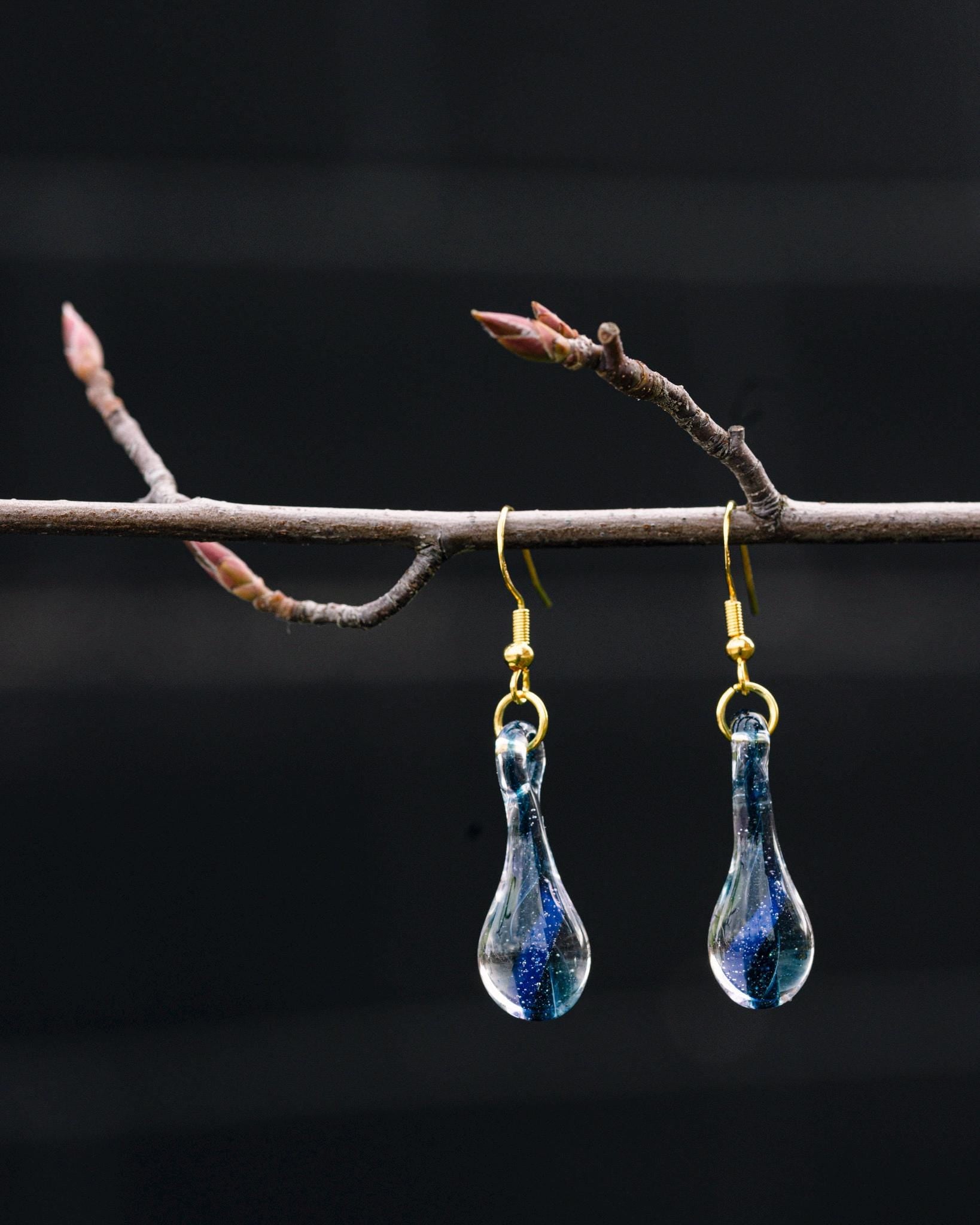 Blue Drop Blown Glass Earrings - Handmade Jewelry | Art By Aaron Dye