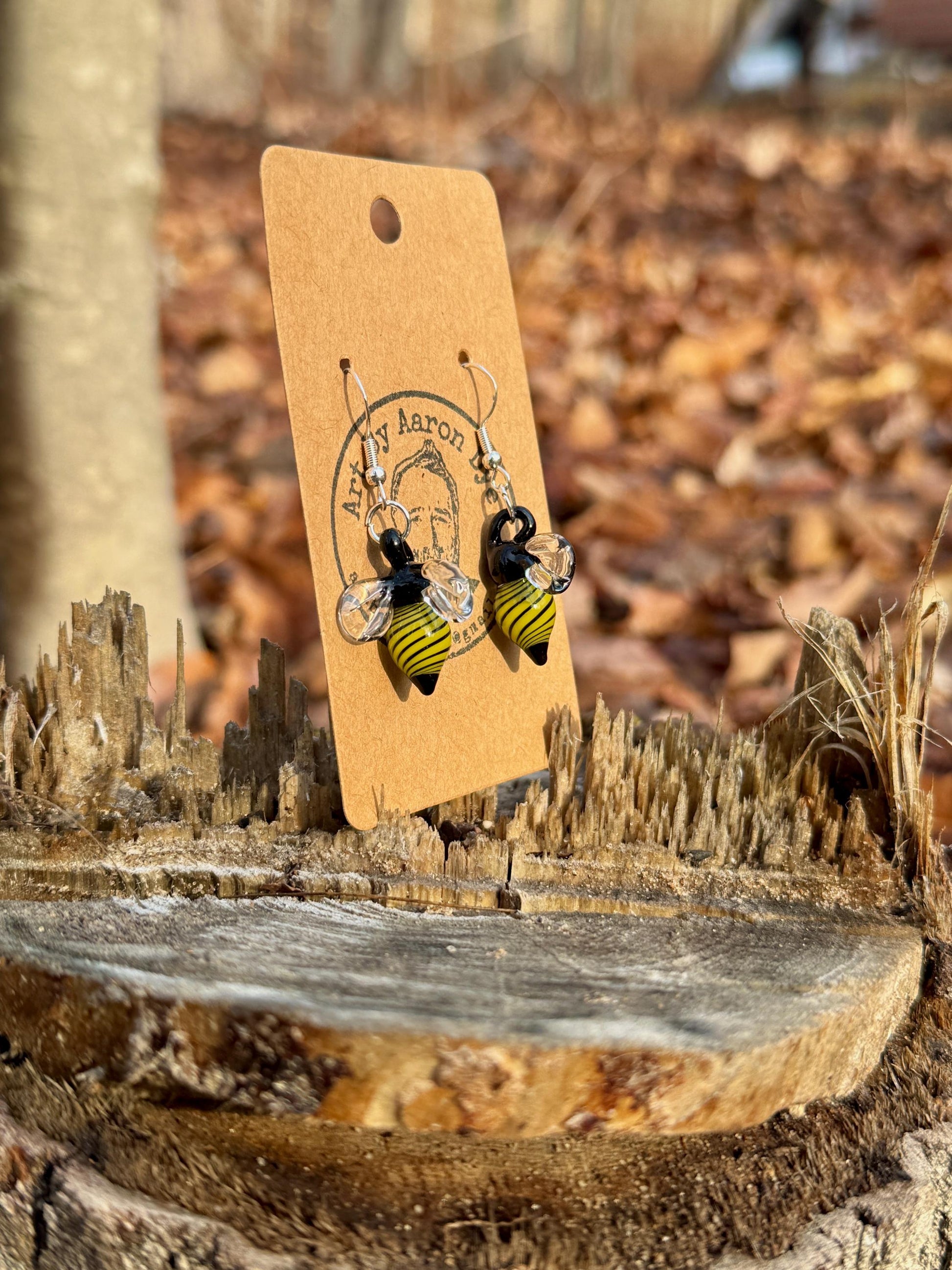 Blown Glass Honey Bee Drop Earrings - Handmade Jewelry | Art By Aaron Dye