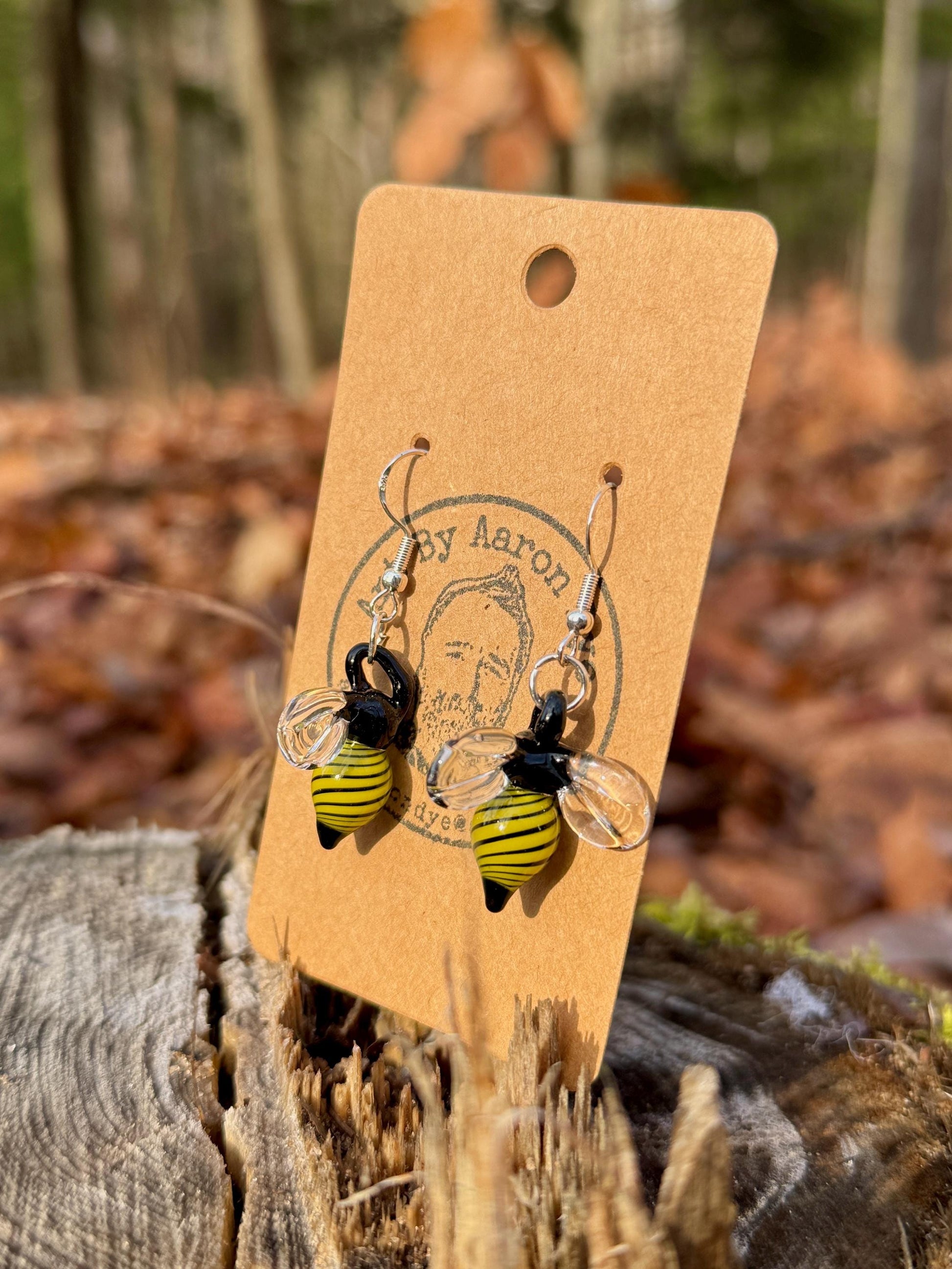 Blown Glass Honey Bee Drop Earrings - Handmade Jewelry | Art By Aaron Dye