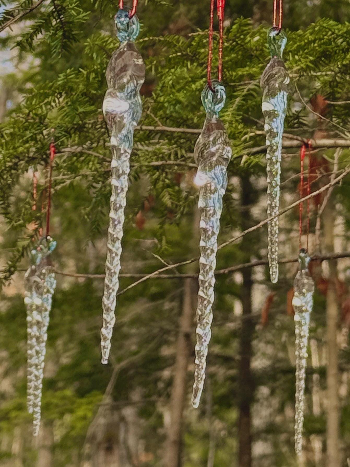 10 Blown Glass Icicle Ornaments - Handcrafted Christmas Tree Decorations | Art By Aaron Dye