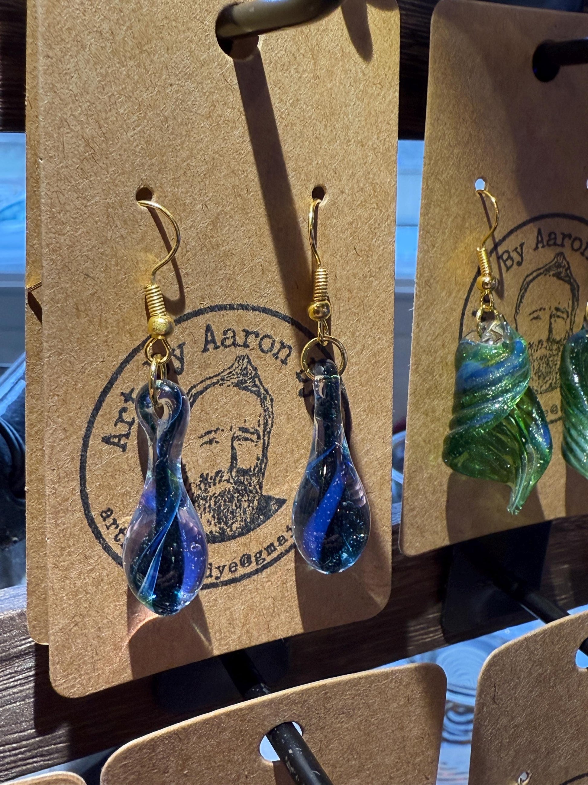 Blue Drop Blown Glass Earrings - Handmade Jewelry | Art By Aaron Dye