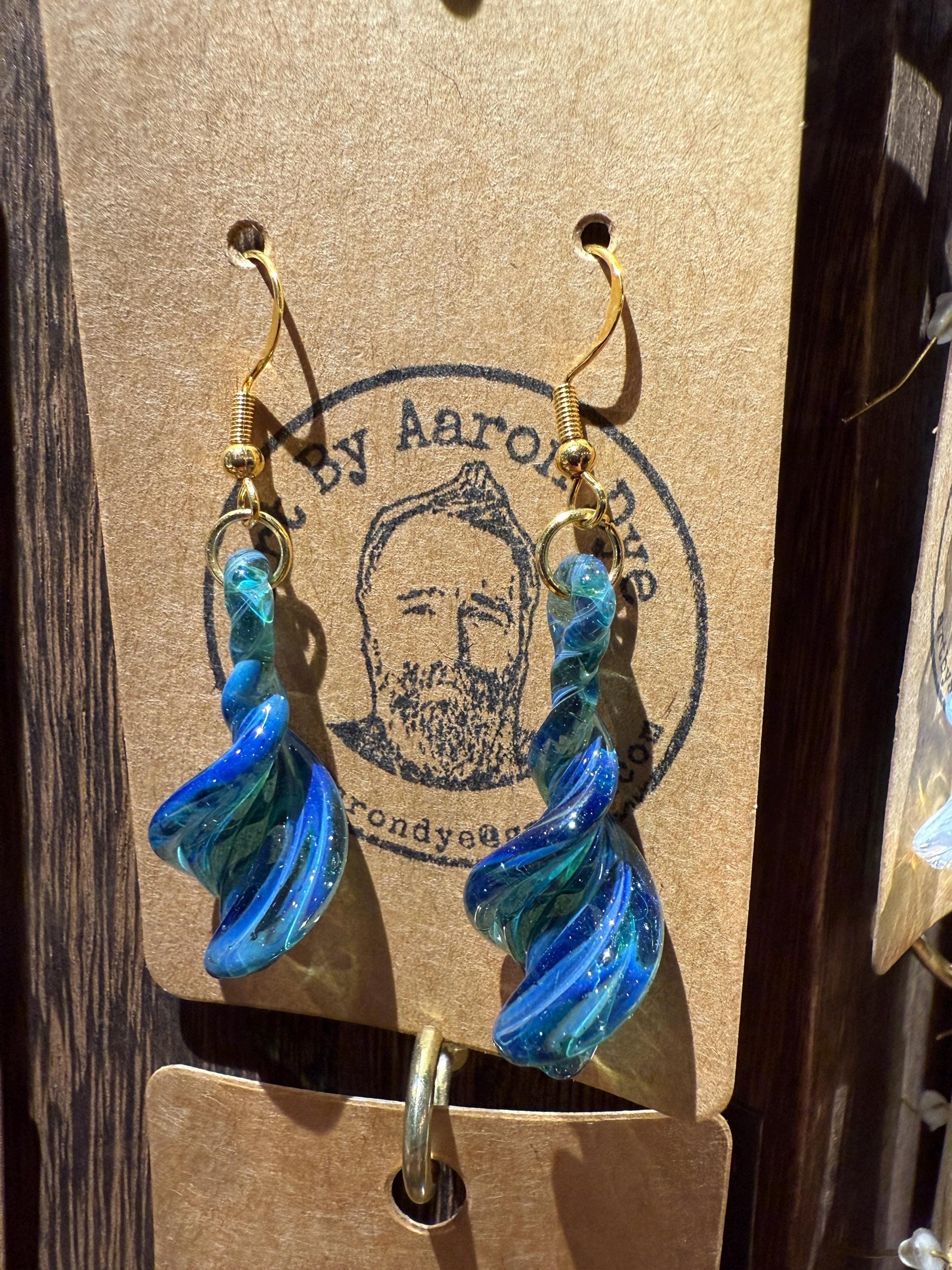 Blue Dichroic Blown Glass Earrings - Handmade Jewelry - Hypoallergenic | Art By Aaron Dye