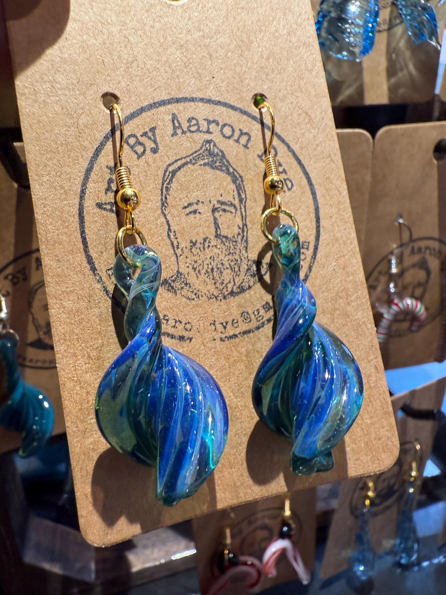 Blue Dichroic Blown Glass Earrings - Handmade Jewelry - Hypoallergenic | Art By Aaron Dye