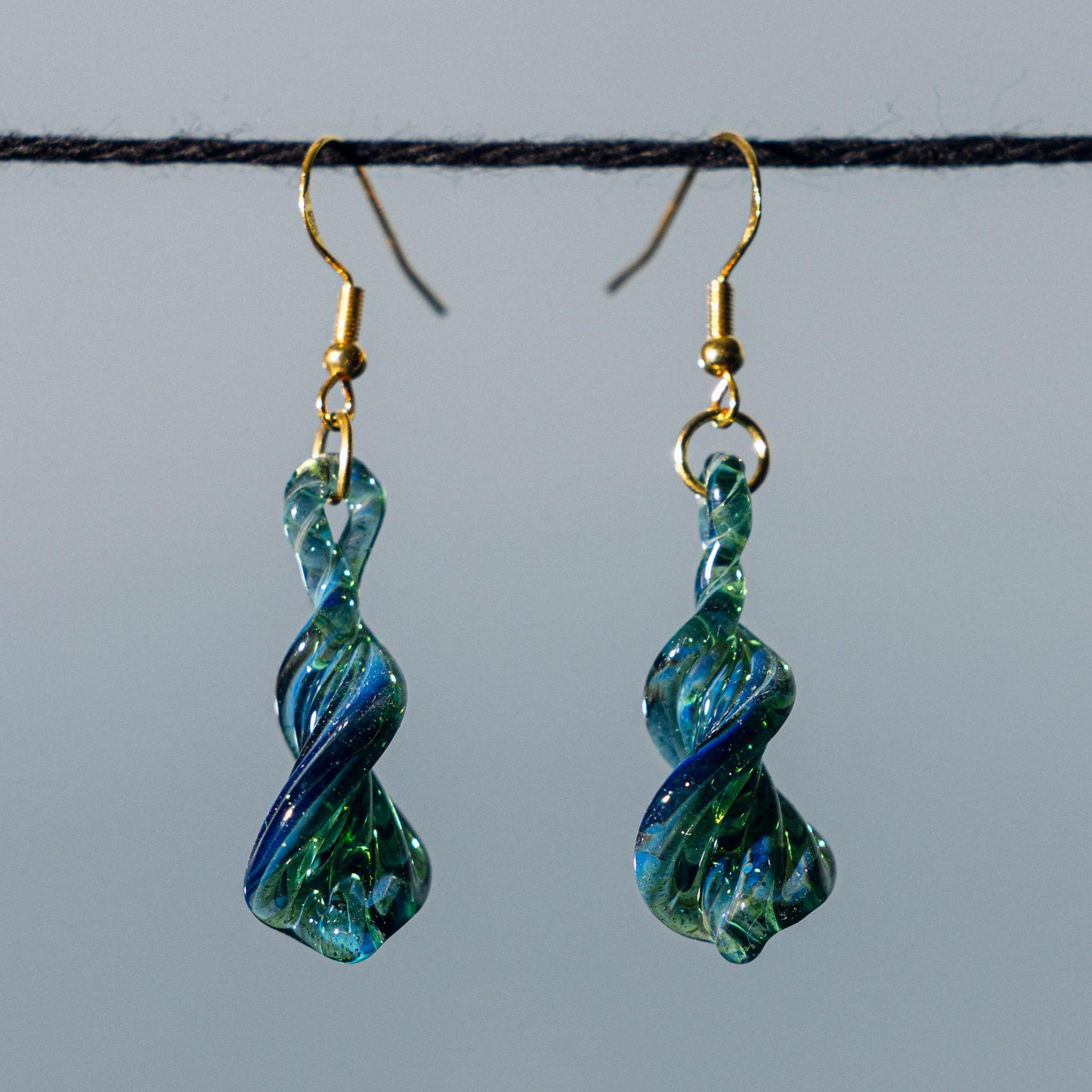 Blue Dichroic Blown Glass Earrings - Handmade Jewelry - Hypoallergenic | Art By Aaron Dye