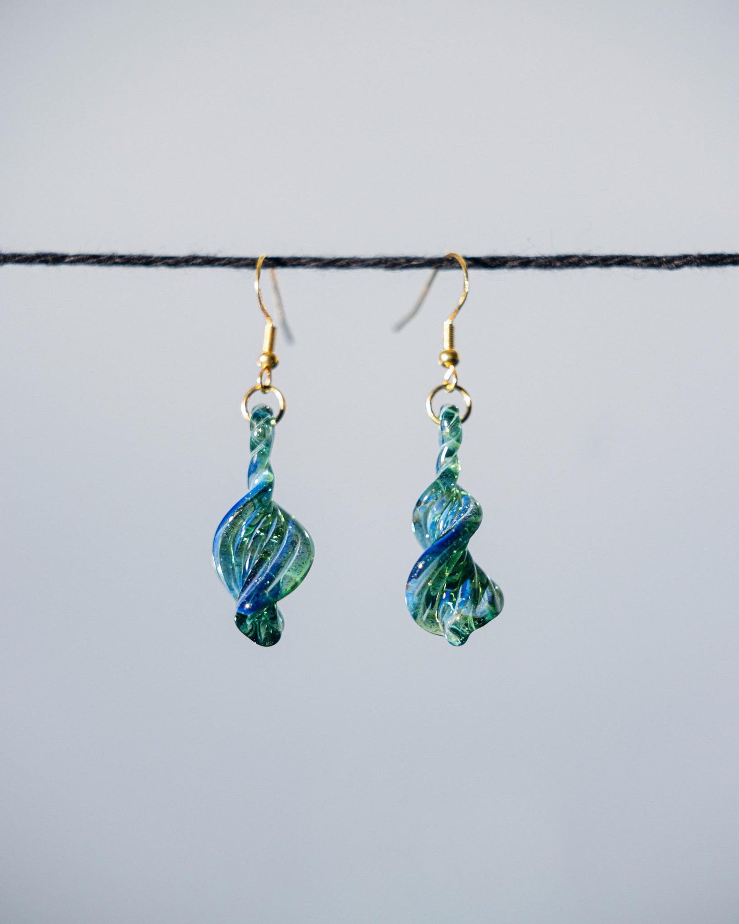 Blue Dichroic Blown Glass Earrings - Handmade Jewelry - Hypoallergenic | Art By Aaron Dye