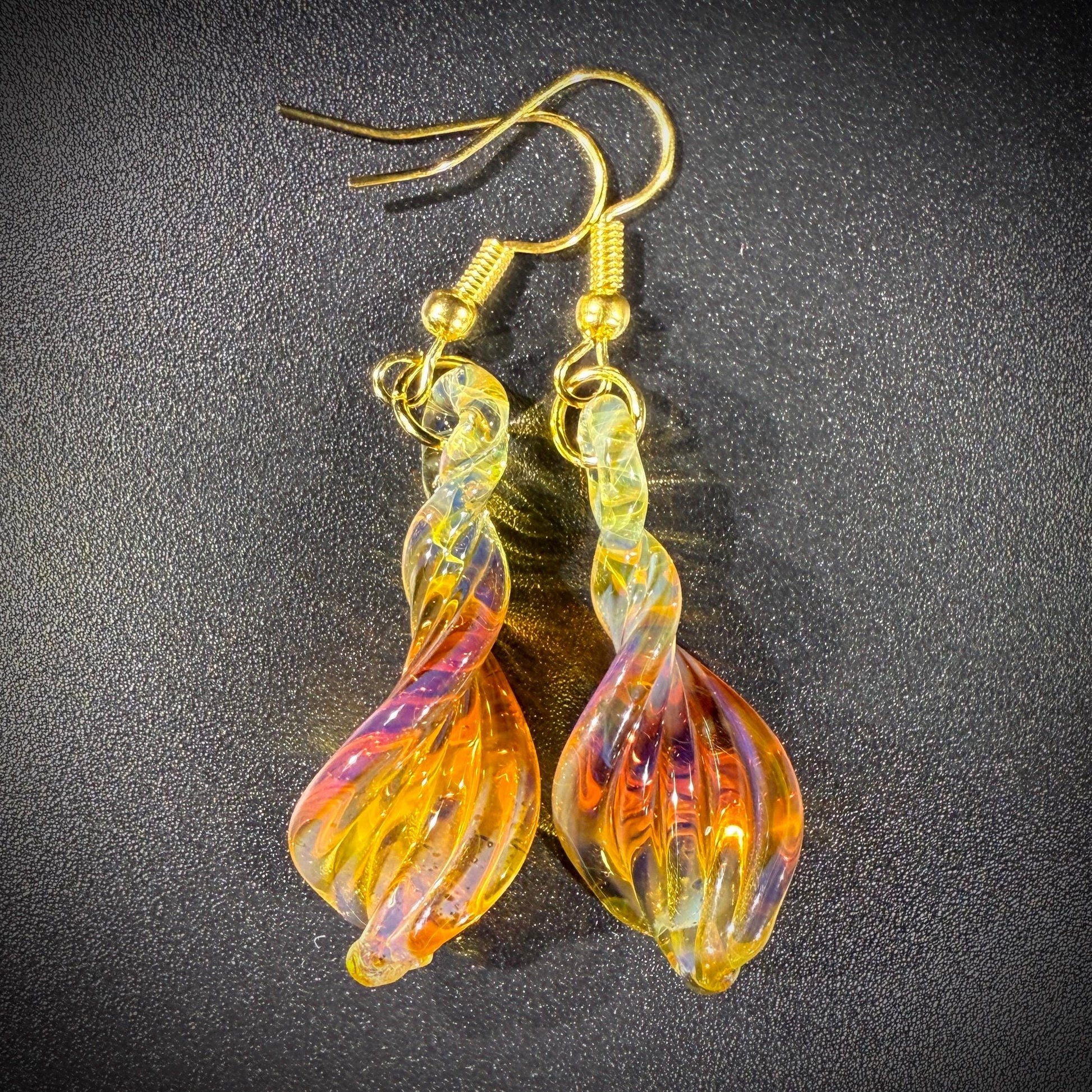 Amber-Purple Blown Glass Earrings - Handmade Jewelry - Hypoallergenic | Art By Aaron Dye