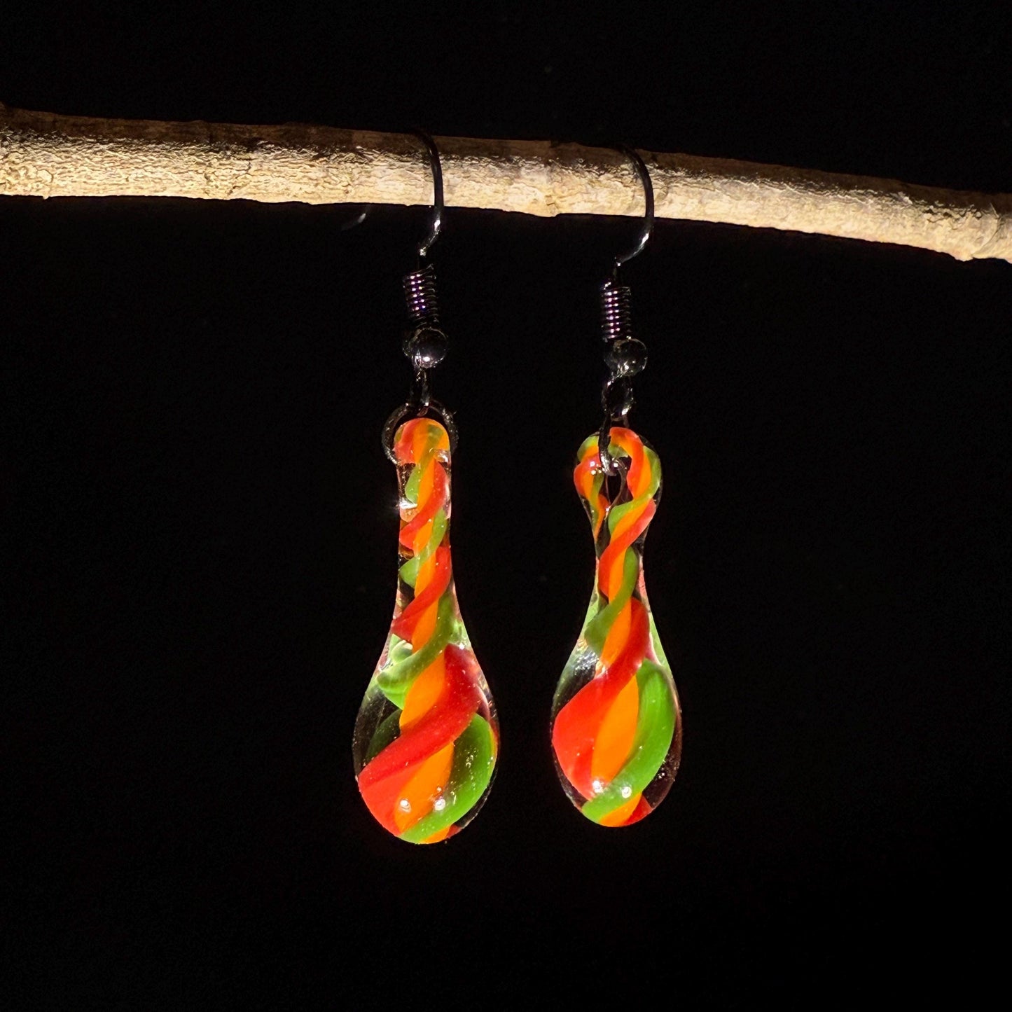 Autumn Swirl Tear-Drop Earrings - Handmade Blown Glass Jewelry - Hypoallergenic | Art By Aaron Dye