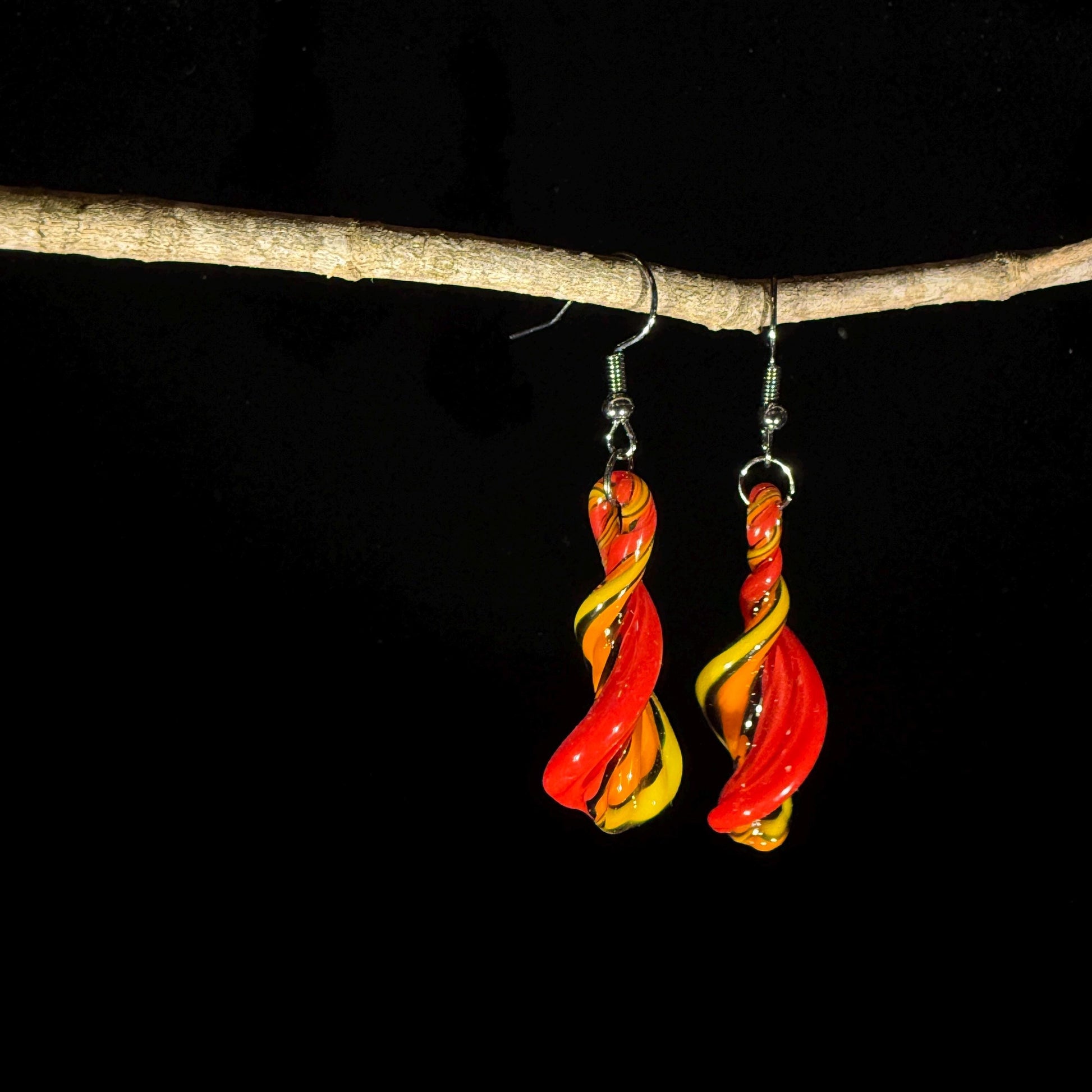 Fire Twist Blown Glass Drop Earrings - Handmade Hypoallergenic Colorful Jewelry | Art By Aaron Dye