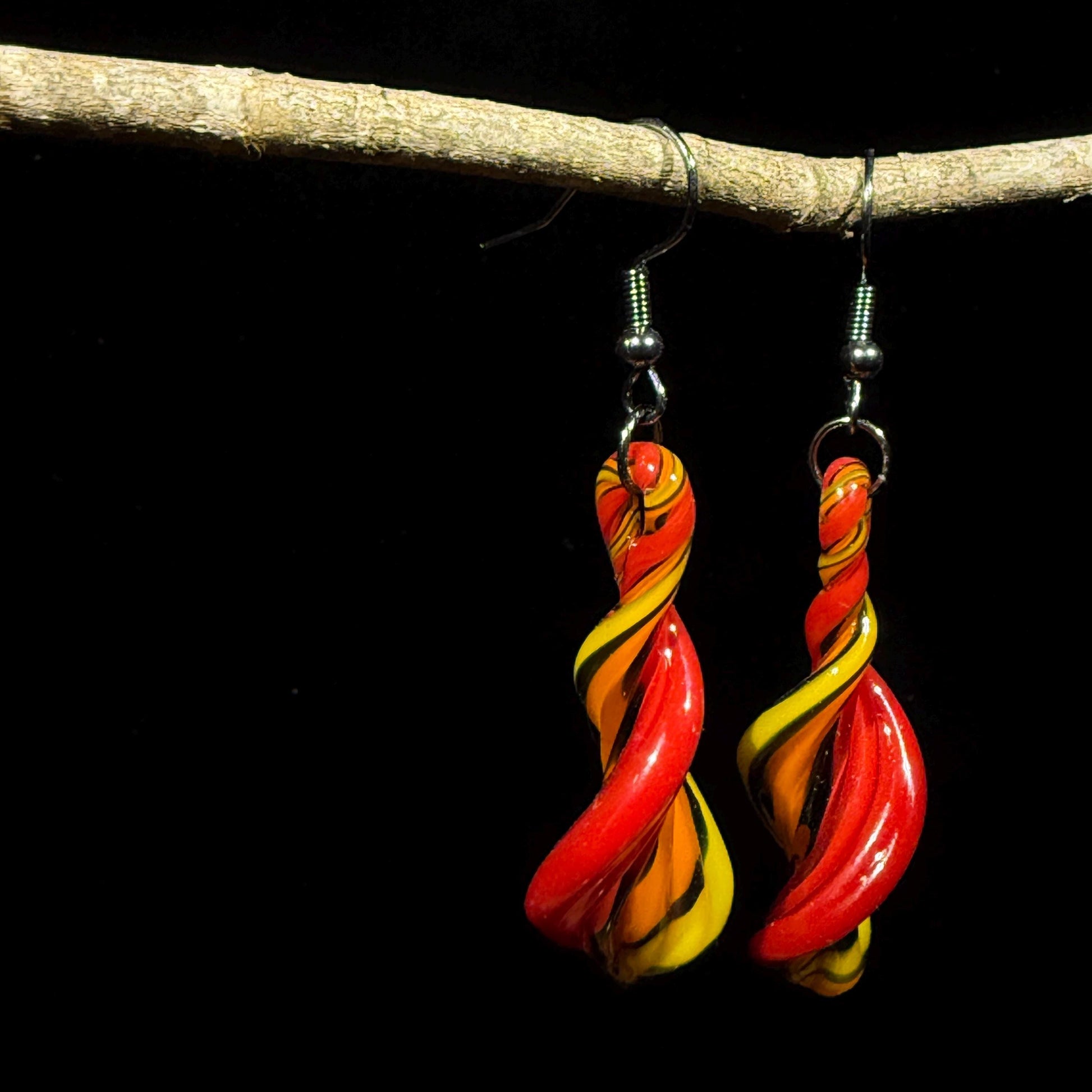 Fire Twist Blown Glass Drop Earrings - Handmade Hypoallergenic Colorful Jewelry | Art By Aaron Dye