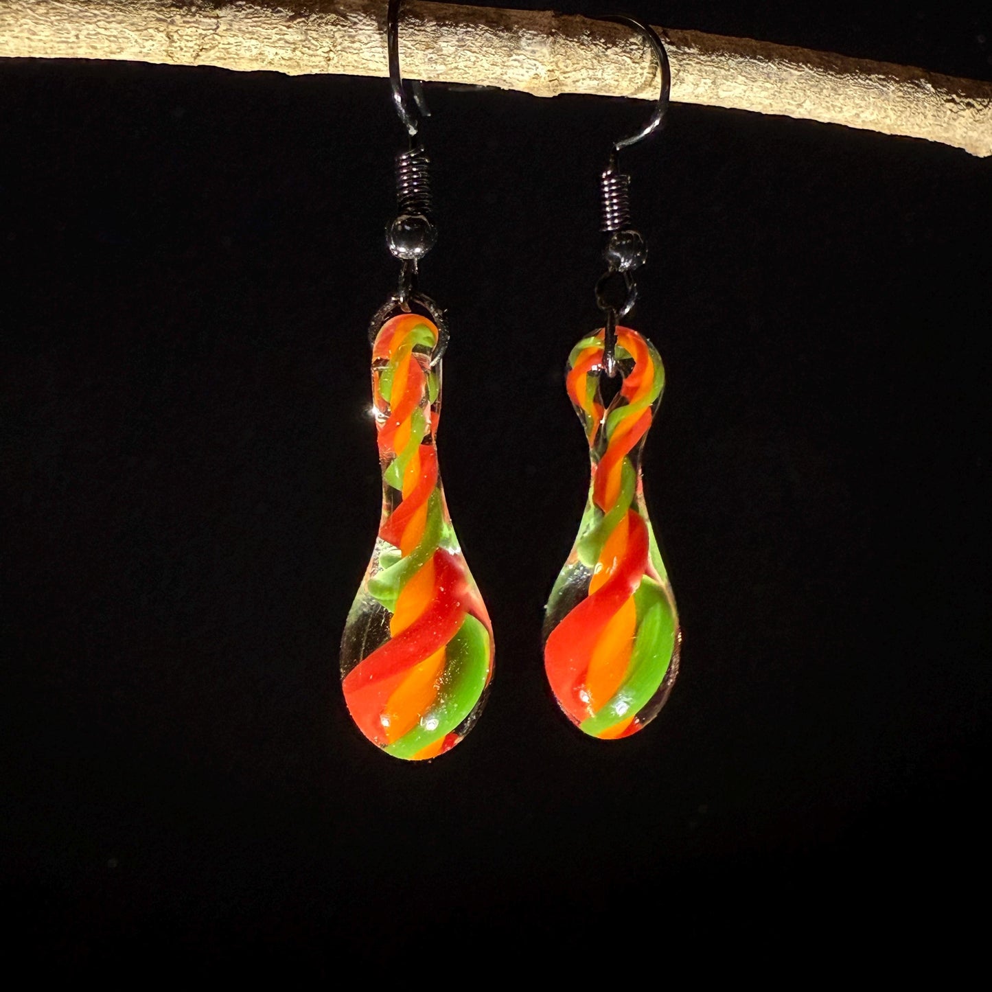 Autumn Swirl Tear-Drop Earrings - Handmade Blown Glass Jewelry - Hypoallergenic | Art By Aaron Dye