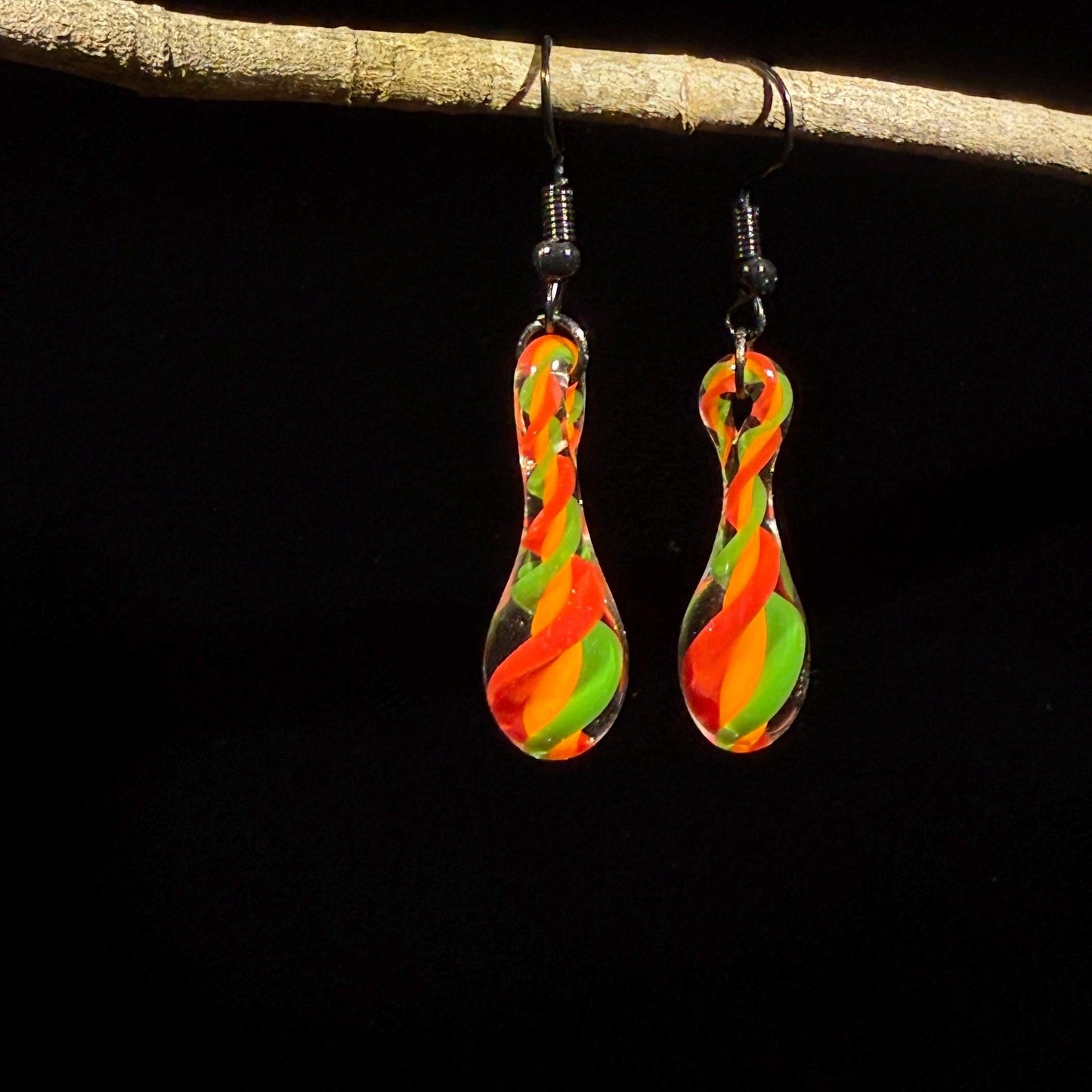 Autumn Swirl Tear-Drop Earrings - Handmade Blown Glass Jewelry - Hypoallergenic | Art By Aaron Dye