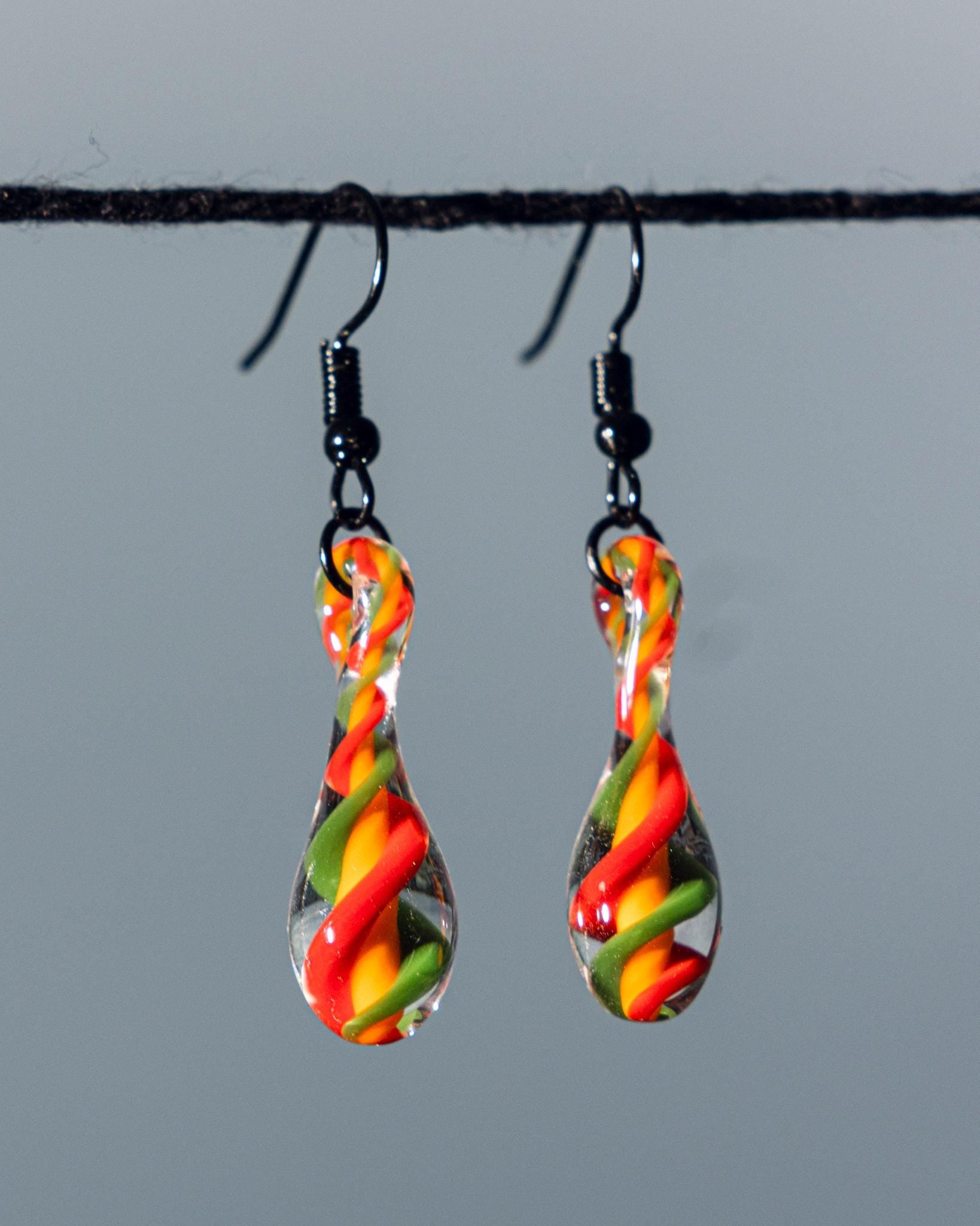 Autumn Swirl Tear-Drop Earrings - Handmade Blown Glass Jewelry - Hypoallergenic | Art By Aaron Dye