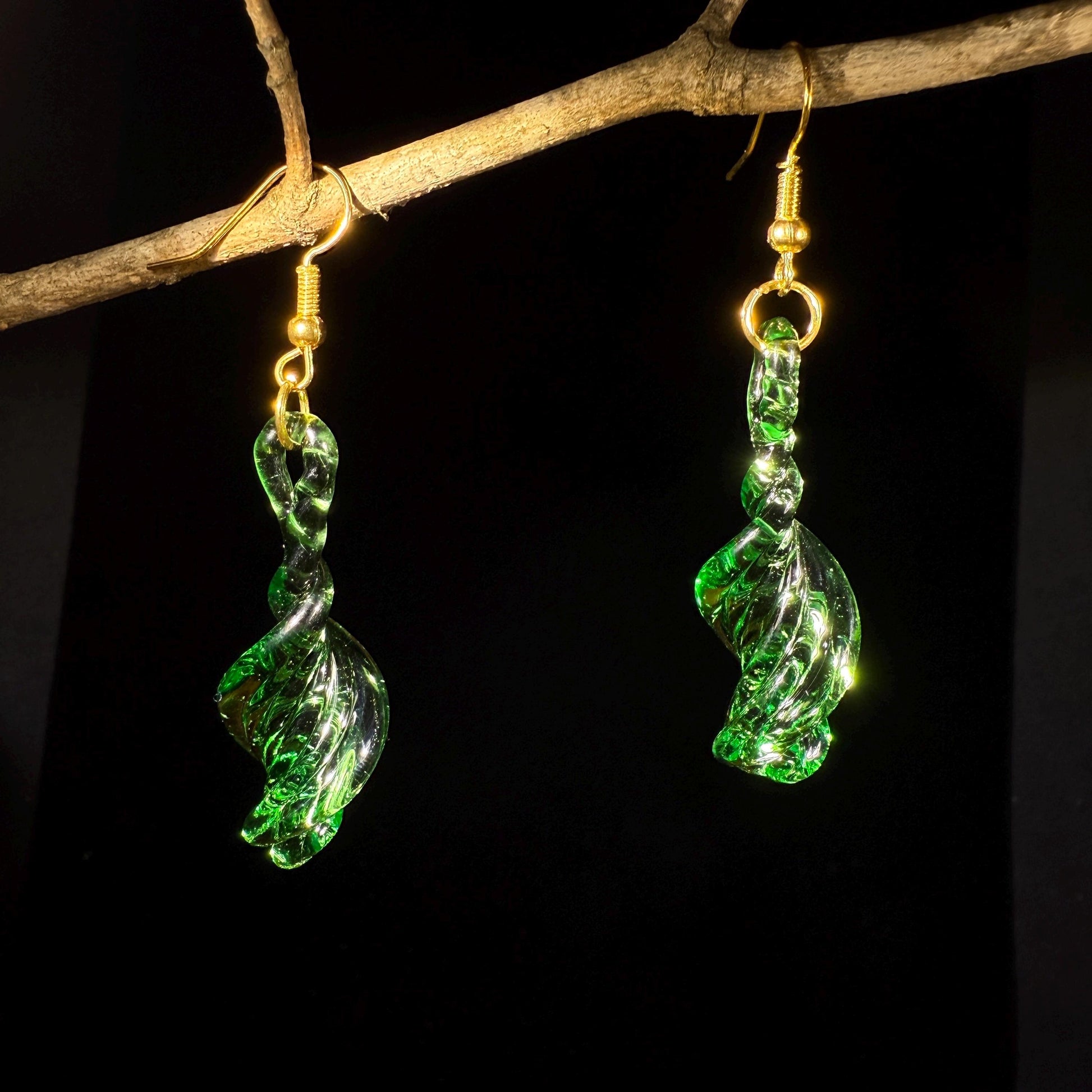 Emerald Green Earrings - Handmade Blown Glass Jewelry - Hypoallergenic Gold Hooks - Handcrafted Gifts | Art By Aaron Dye