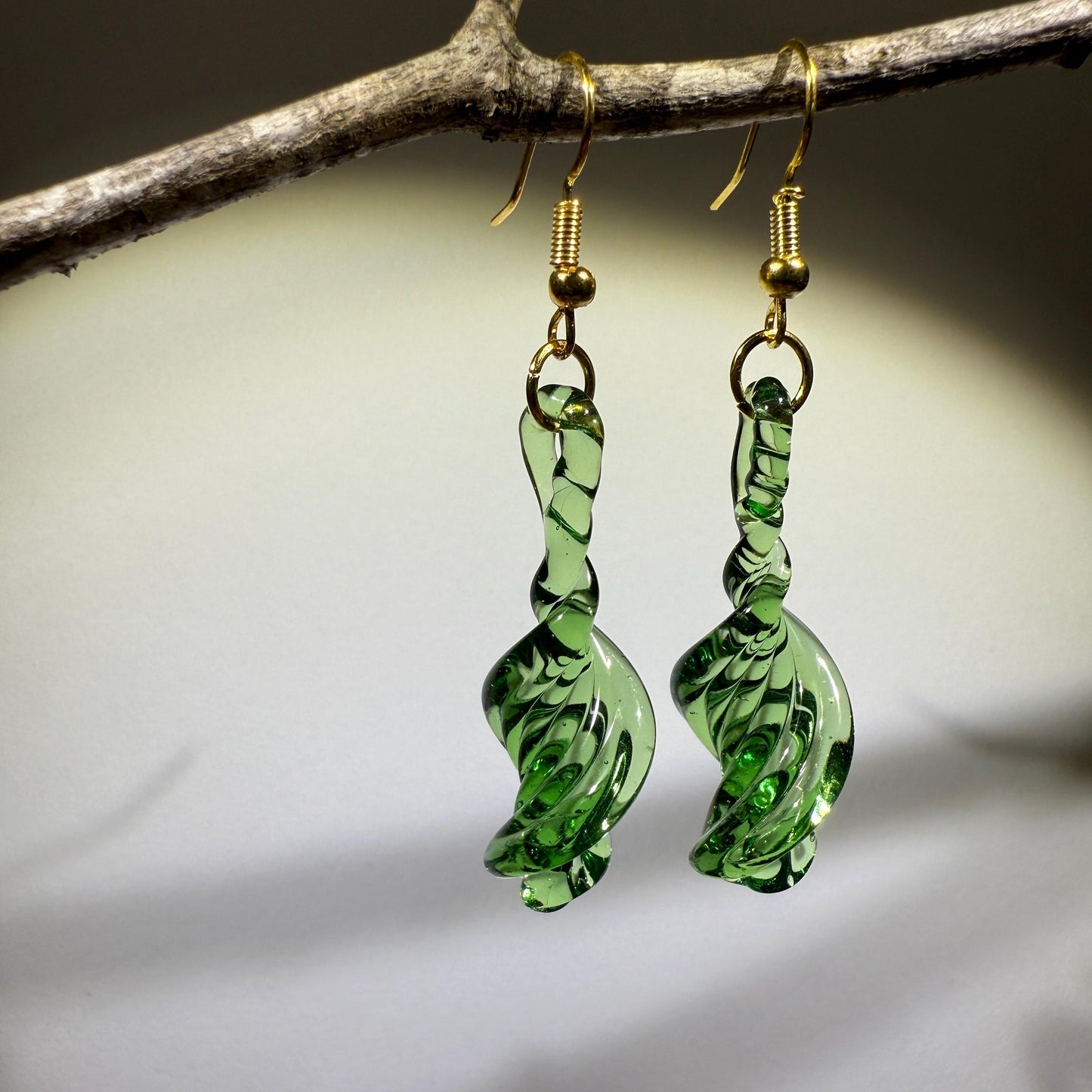 Emerald Green Earrings - Handmade Blown Glass Jewelry - Hypoallergenic Gold Hooks - Handcrafted Gifts | Art By Aaron Dye