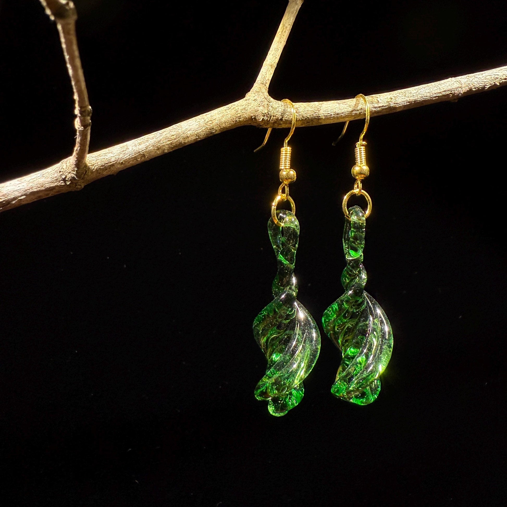 Emerald Green Earrings - Handmade Blown Glass Jewelry - Hypoallergenic Gold Hooks - Handcrafted Gifts | Art By Aaron Dye