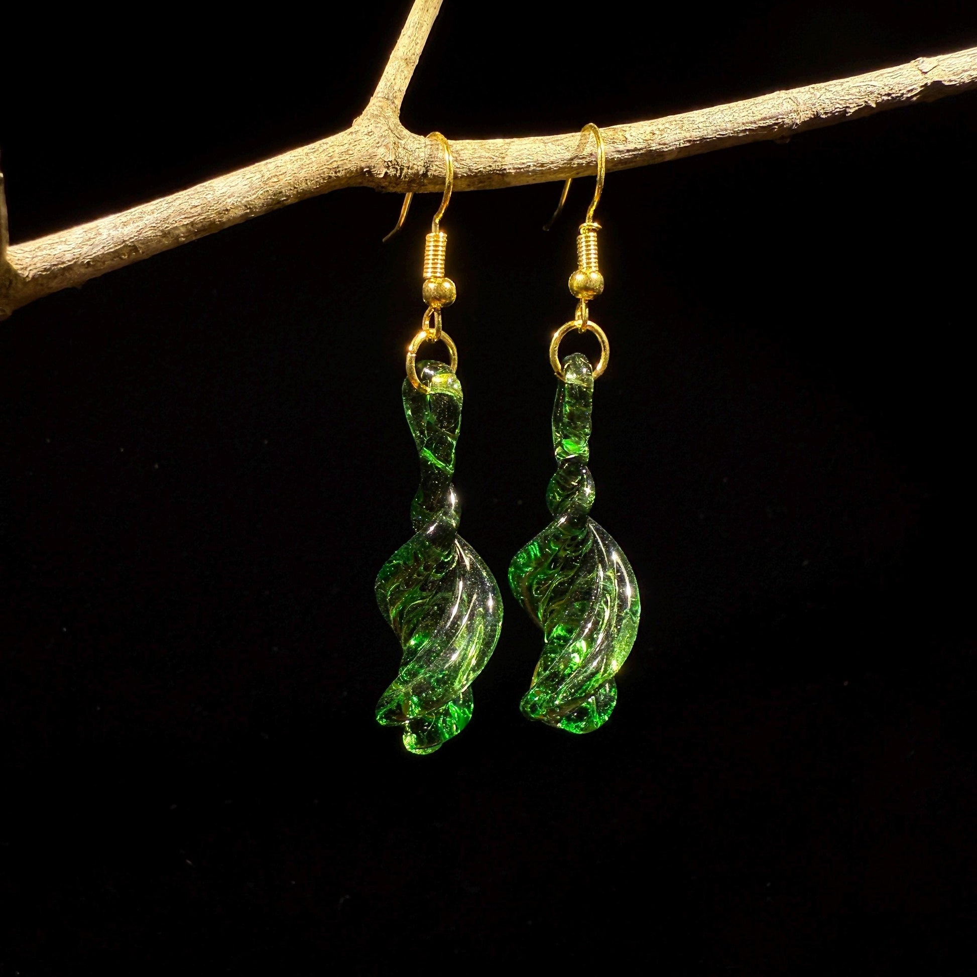 Emerald Green Earrings - Handmade Blown Glass Jewelry - Hypoallergenic Gold Hooks - Handcrafted Gifts | Art By Aaron Dye