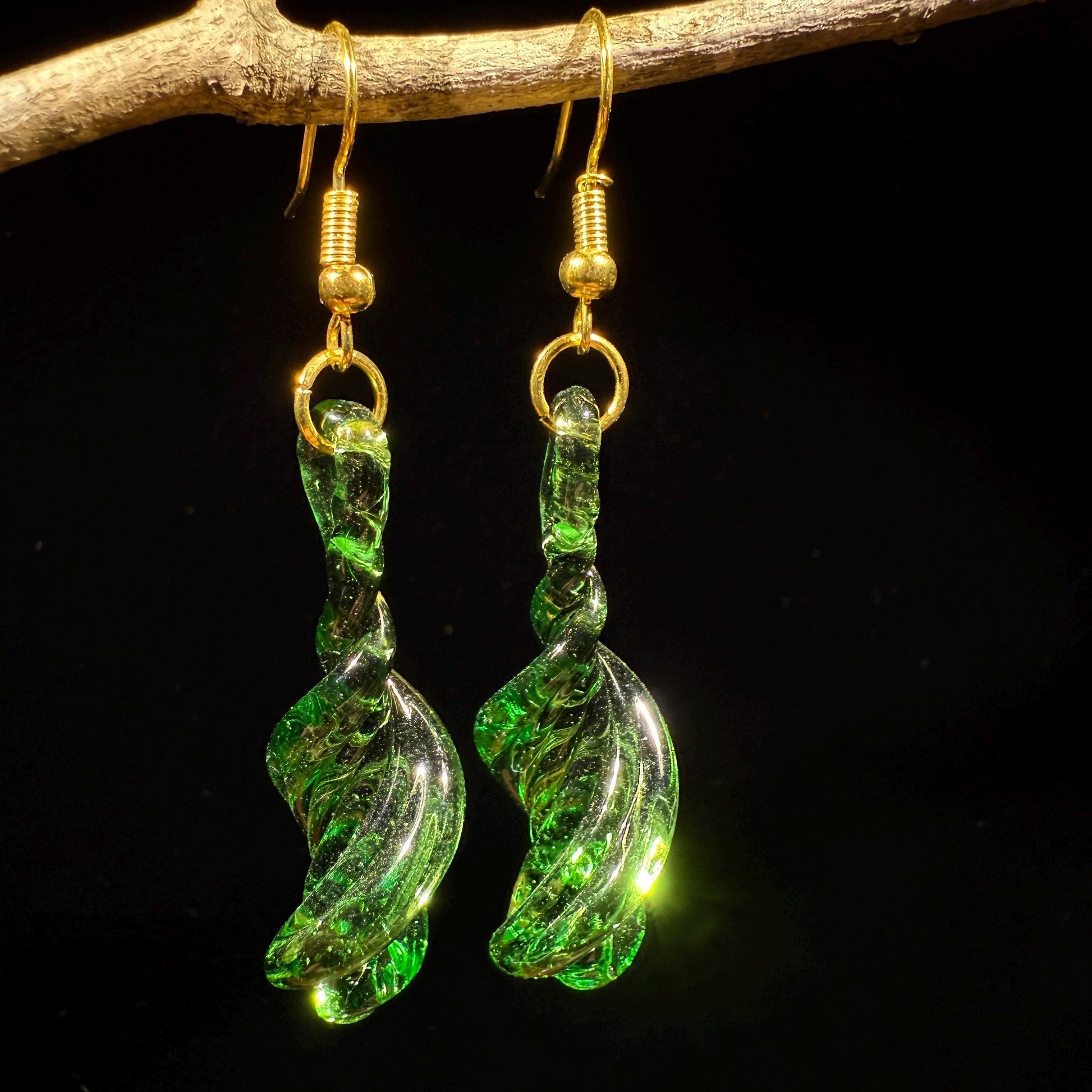 Emerald Green Earrings - Handmade Blown Glass Jewelry - Hypoallergenic Gold Hooks - Handcrafted Gifts | Art By Aaron Dye