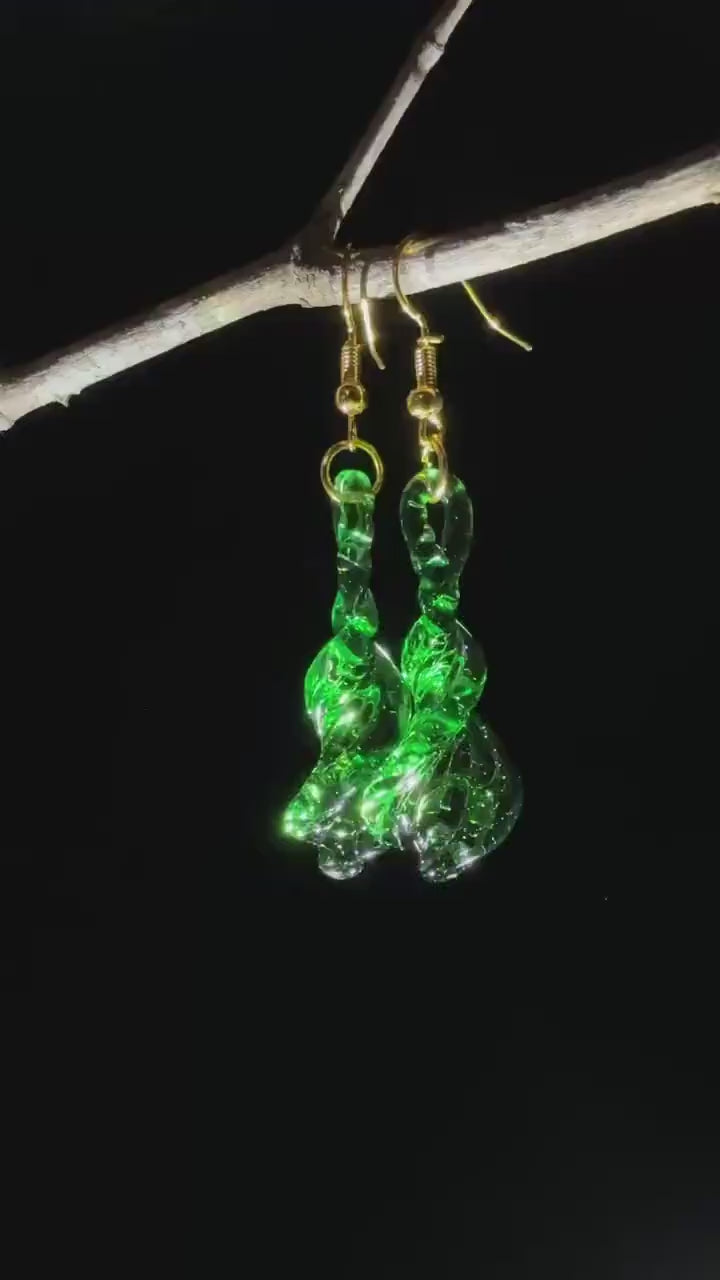 Emerald Green Earrings - Handmade Blown Glass Jewelry - Hypoallergenic Gold Hooks - Handcrafted Gifts | Art By Aaron Dye