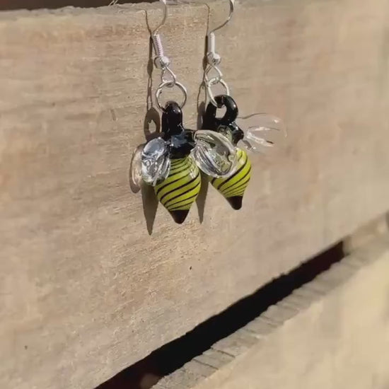 Blown Glass Honey Bee Drop Earrings - Handmade Jewelry | Art By Aaron Dye